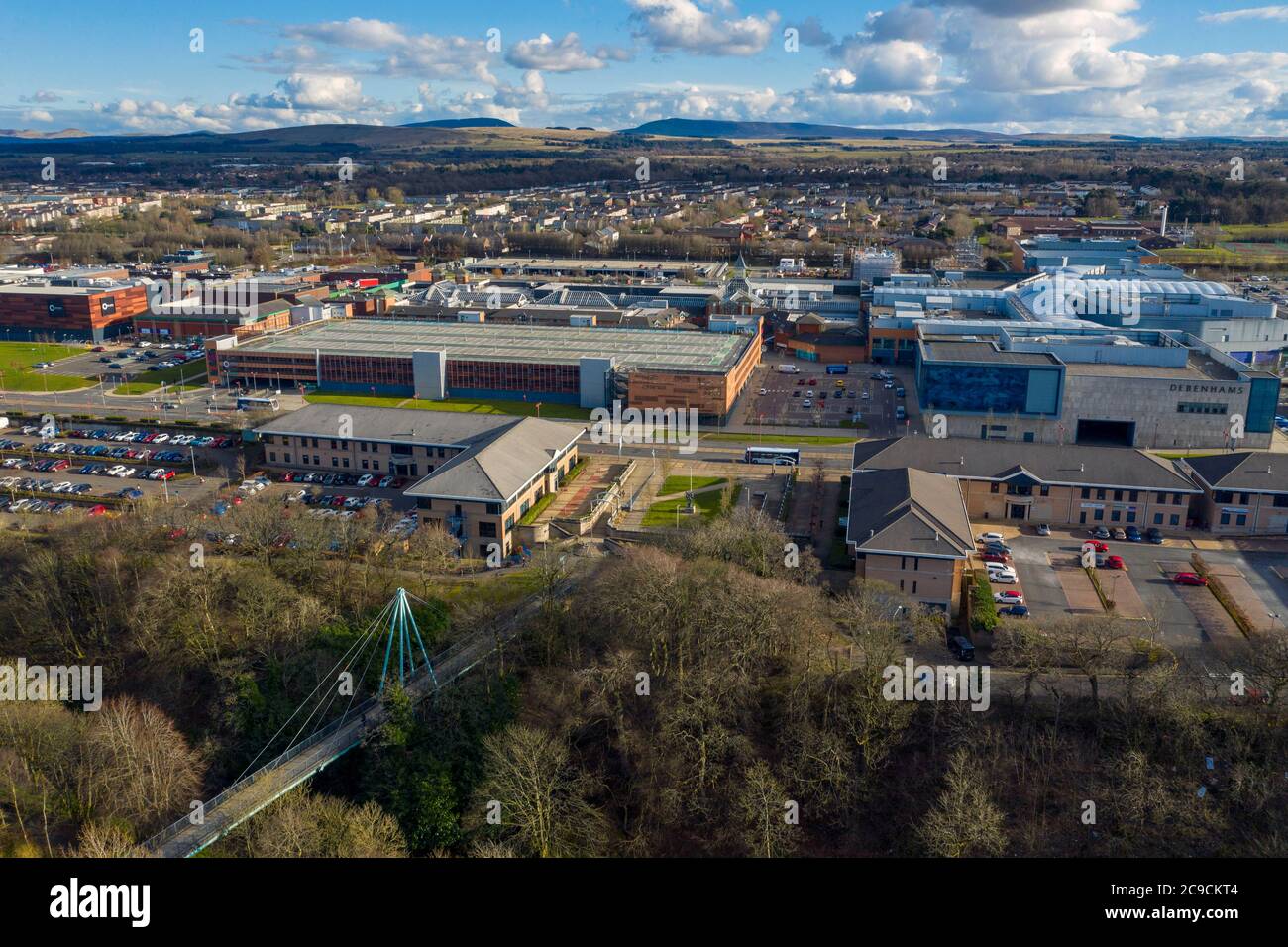 Vista aerea del centro commerciale Livingston, Livingston, West lothian, Scozia. Foto Stock