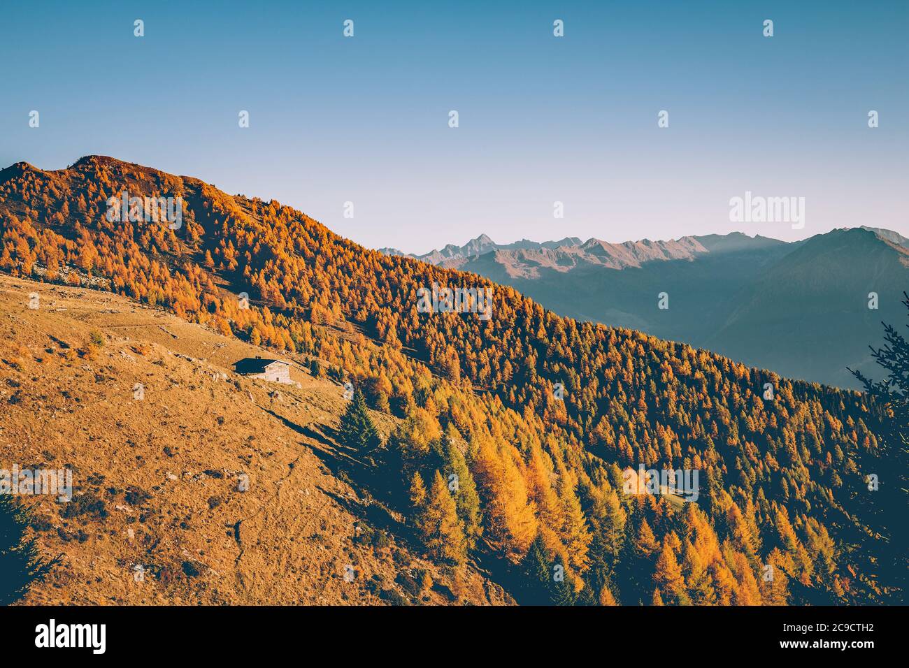 Sondrio - Valtellina (IT) - tramonto d'autunno all'Alpe Colina Foto Stock