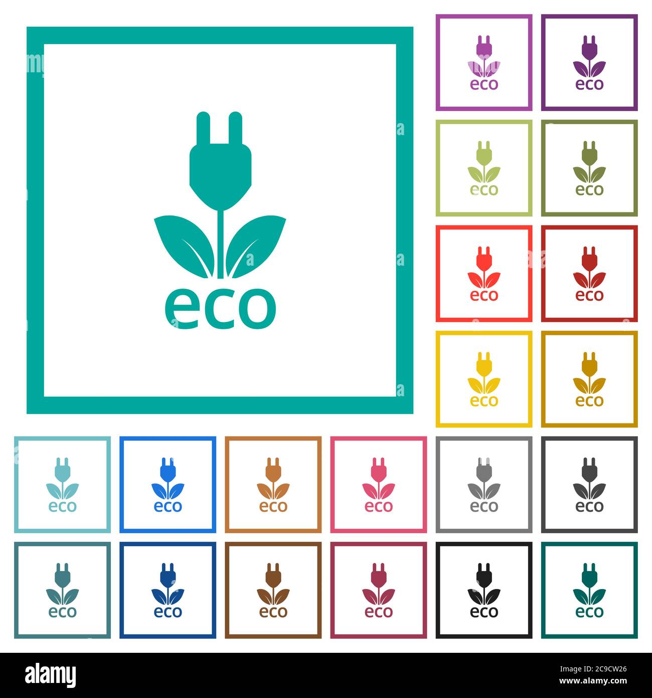 Icone a colori piatti eco ENERGY con cornici quadranti su sfondo bianco Illustrazione Vettoriale