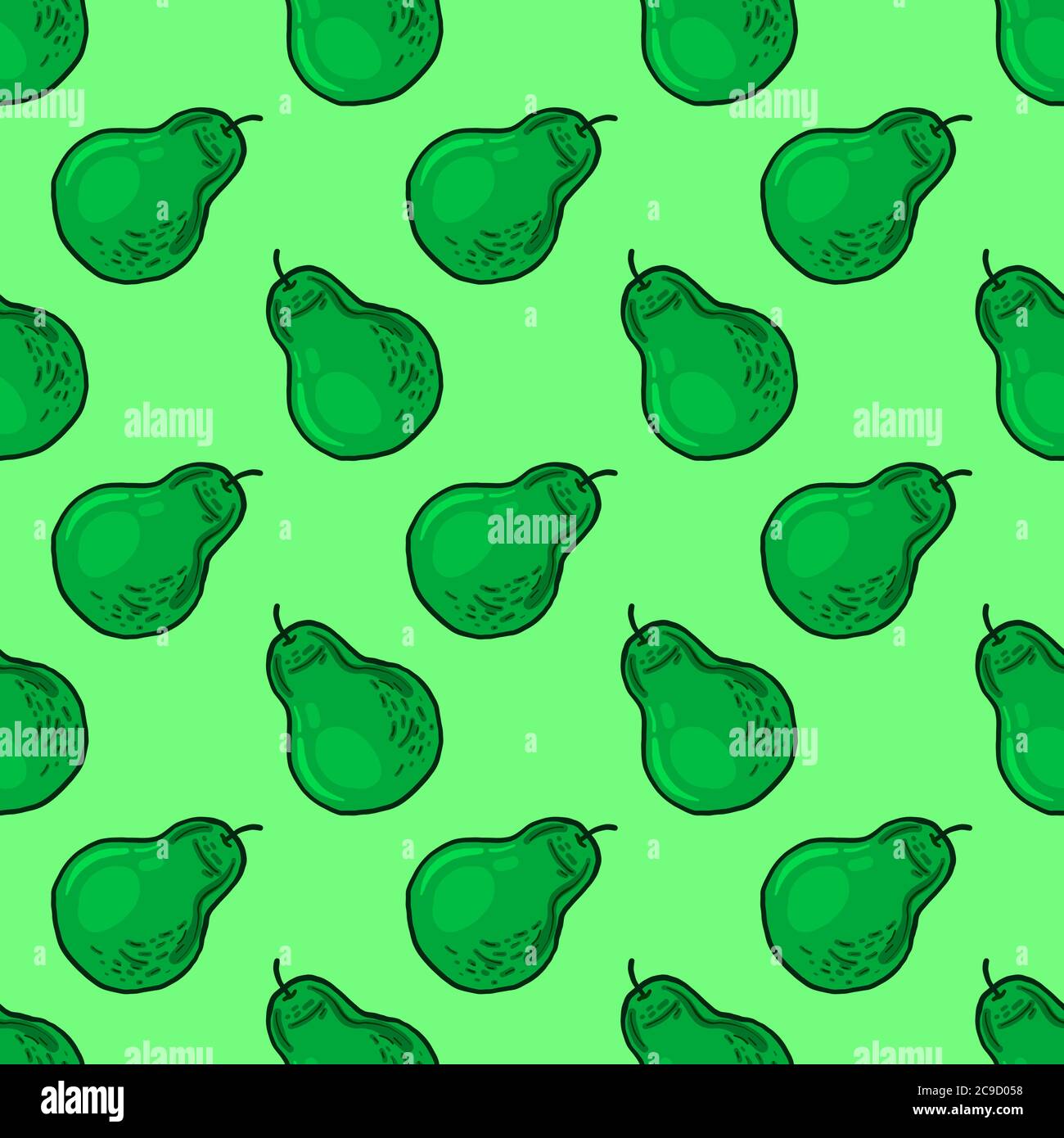 Pere verdi, motivo senza cuciture su sfondo verde. Illustrazione Vettoriale
