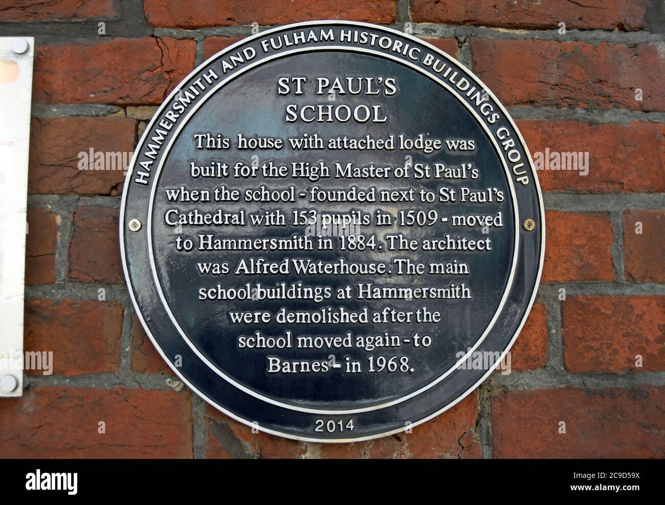 gli edifici storici di hammersmith e fulham segnano il luogo della casa dei maestri della scuola di st pauls, hammersmith, londra, inghilterra Foto Stock