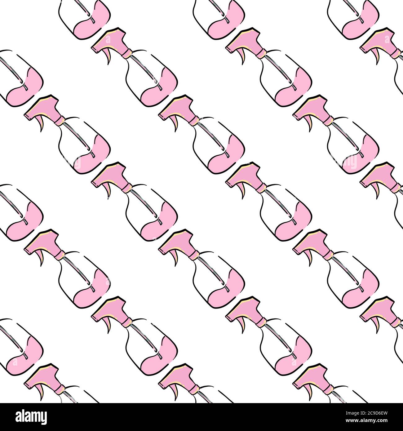 Spruzzare il flacone con liquido rosa, senza cuciture su fondo bianco. Illustrazione Vettoriale