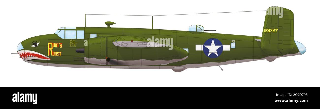 North American B-25C Mitchell („Runtʼs Roost") del 90° Squadrone di bombardamento del 3° gruppo di bombardamento (Light) USAAF, Dobodura Airfield, 1943 Foto Stock