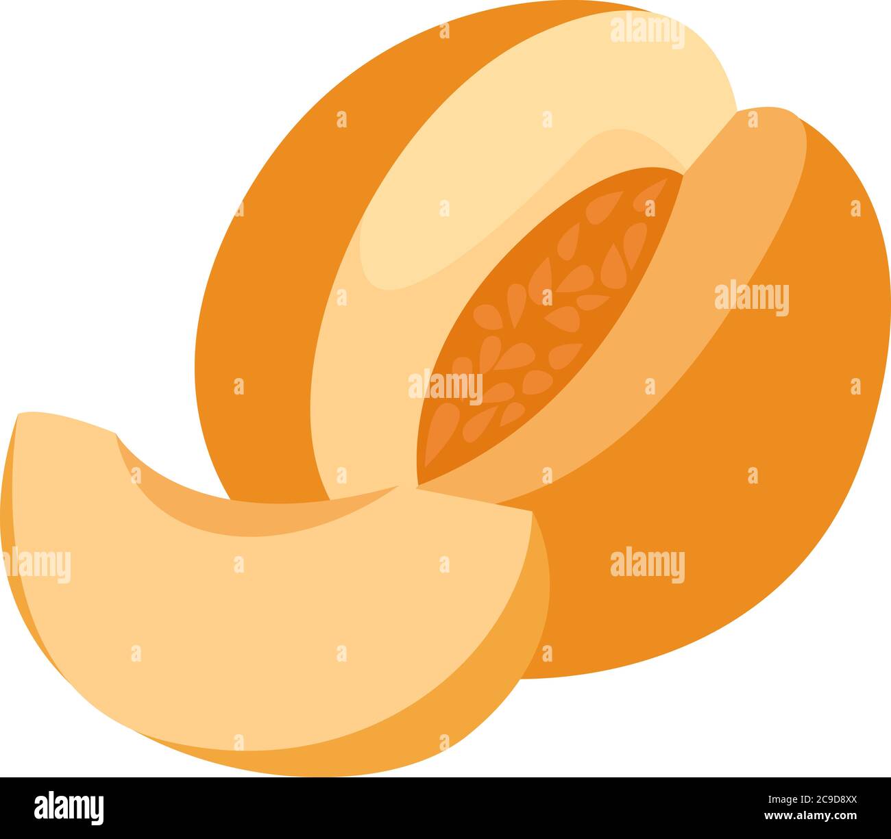 Melone in pezzi, illustrazione, vettore su sfondo bianco Illustrazione Vettoriale