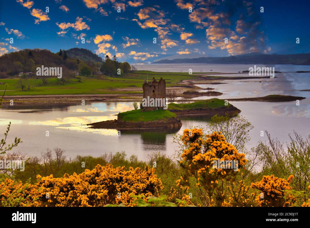 Castello Stalker su un'isola in scozia Foto Stock