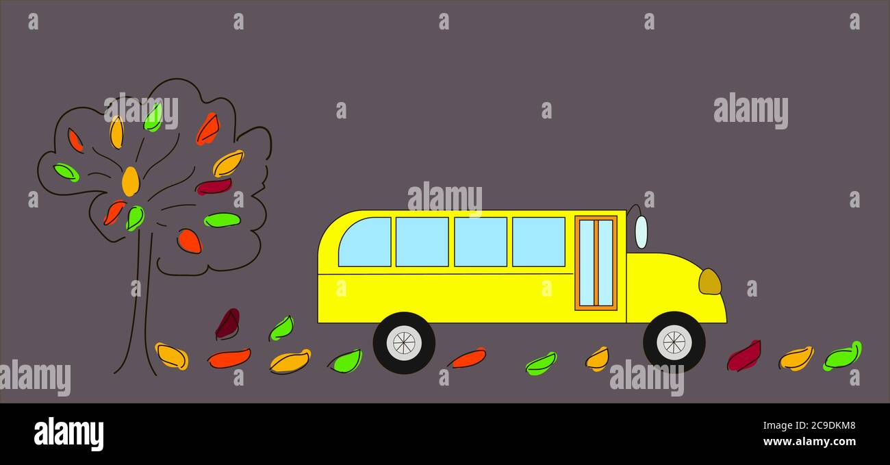 Illustrazione tradizionale degli autobus scolastici americani su sfondo grigio. Illustrazione Vettoriale