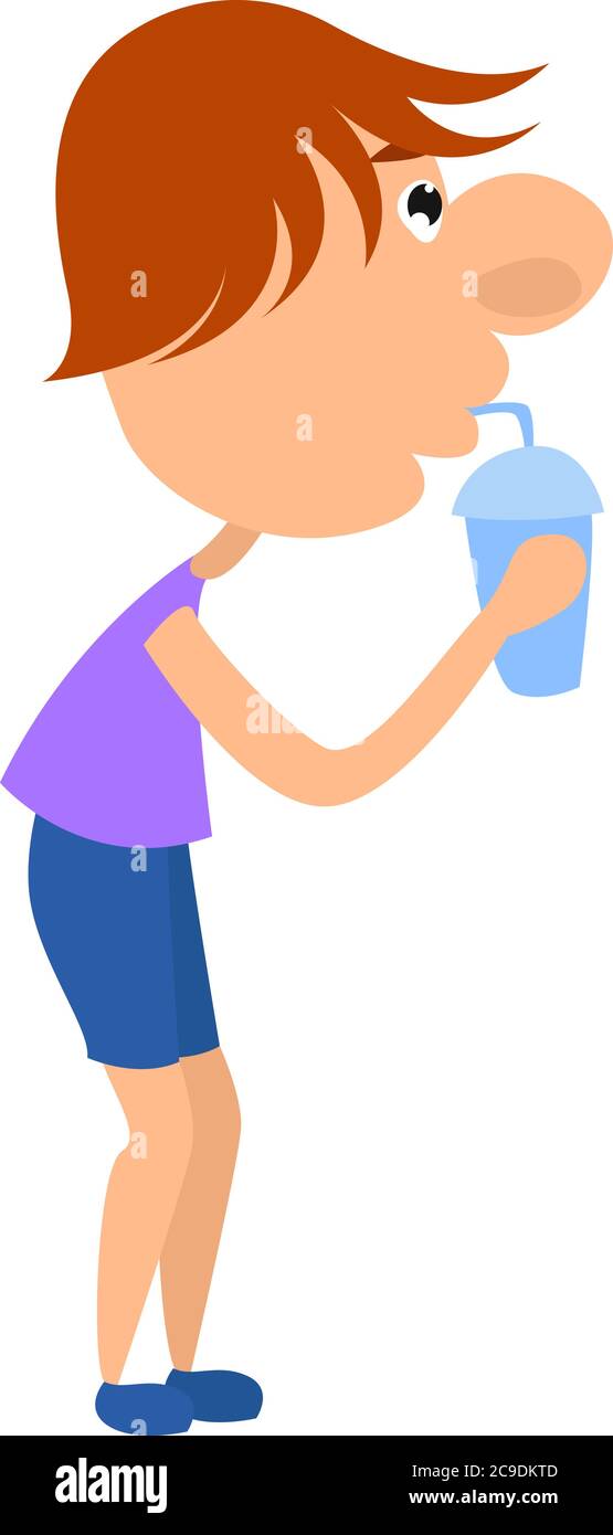 Ragazzo bere acqua, illustrazione, vettore su sfondo bianco Illustrazione Vettoriale