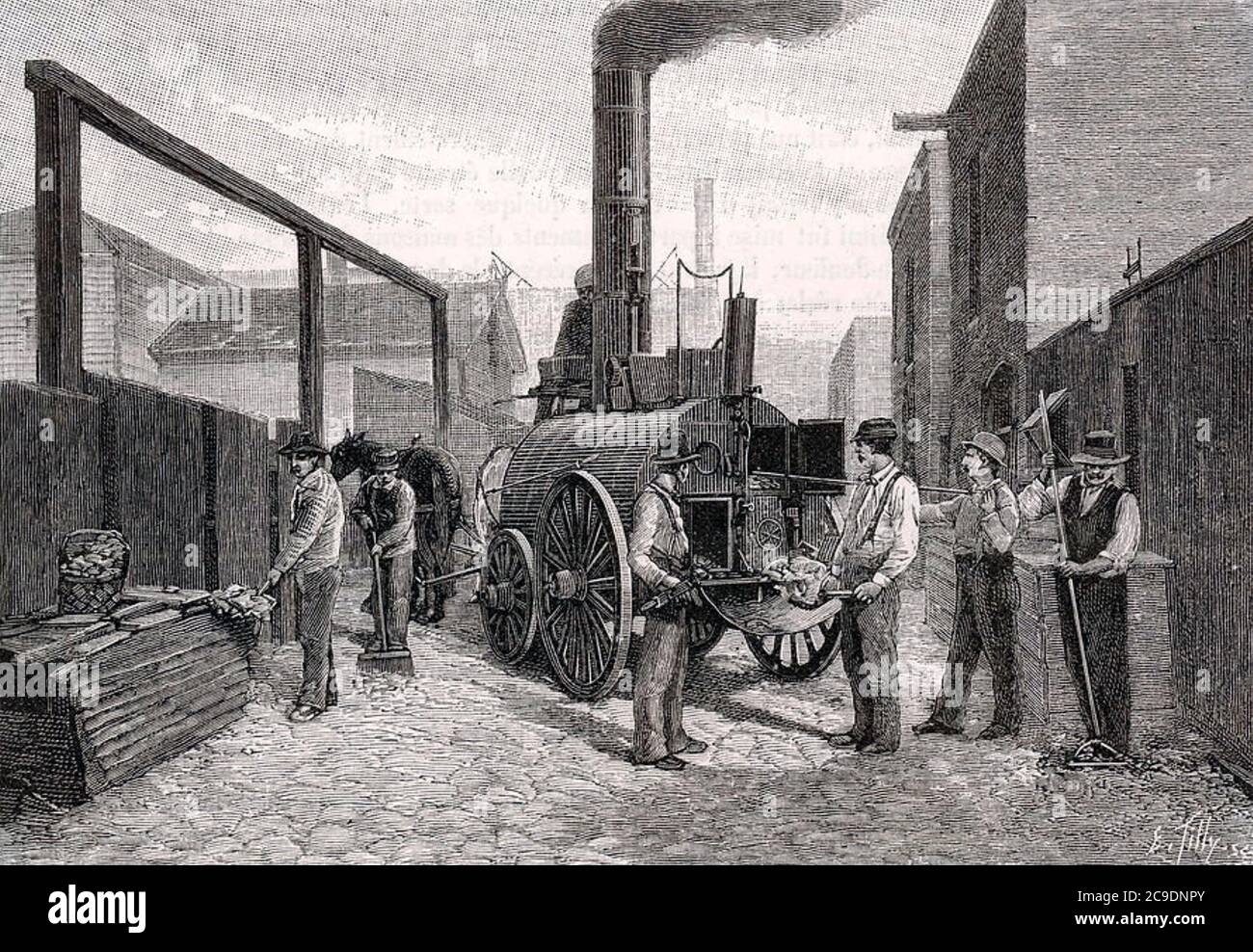 GESTIONE DEI RIFIUTI Chicago nel n1849 utilizzando una caldaia a vapore portatile. Foto Stock
