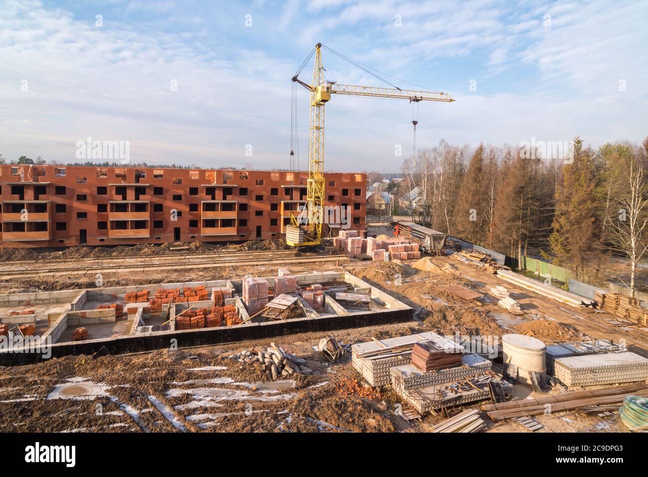 Sito in costruzione in inverno Foto Stock