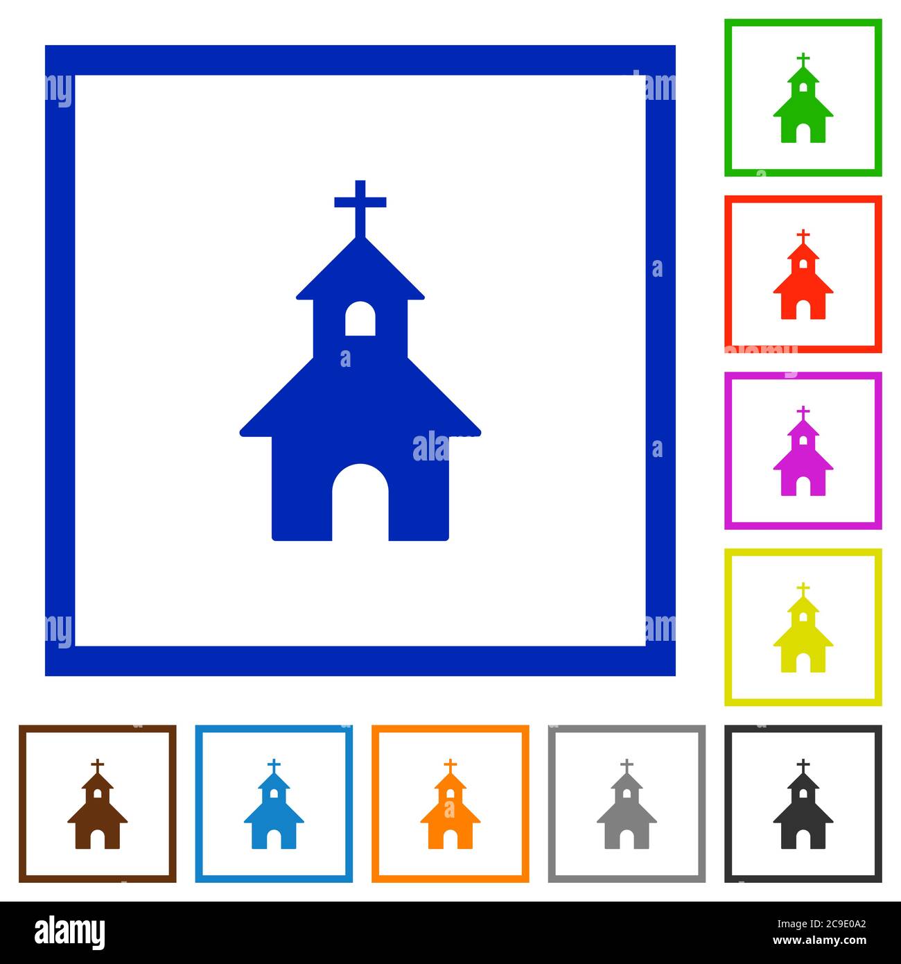 Icone piatte a colori in cornici quadrate su sfondo bianco Illustrazione Vettoriale