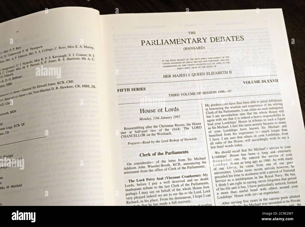 Relazione ufficiale, dibattiti parlamentari, The House of Lords , Hansard , Vol 545, Westminster , Londra, Inghilterra, UK,libri,volumi Foto Stock