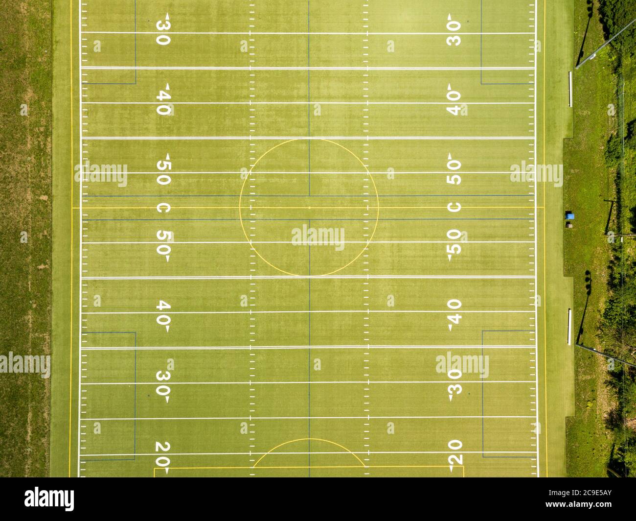 Vista del campo da calcio americano dall'alto. Foto Stock