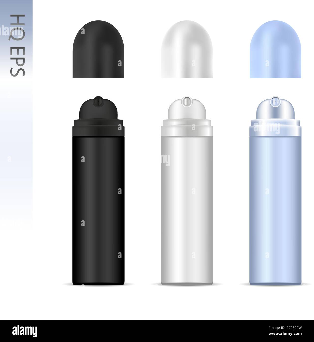 Set bomboletta spray deodorante in alluminio. Bottiglie cosmetiche 3d  Vector con tappi aperti rotondi. Immagine, isolata su sfondo bianco  Immagine e Vettoriale - Alamy