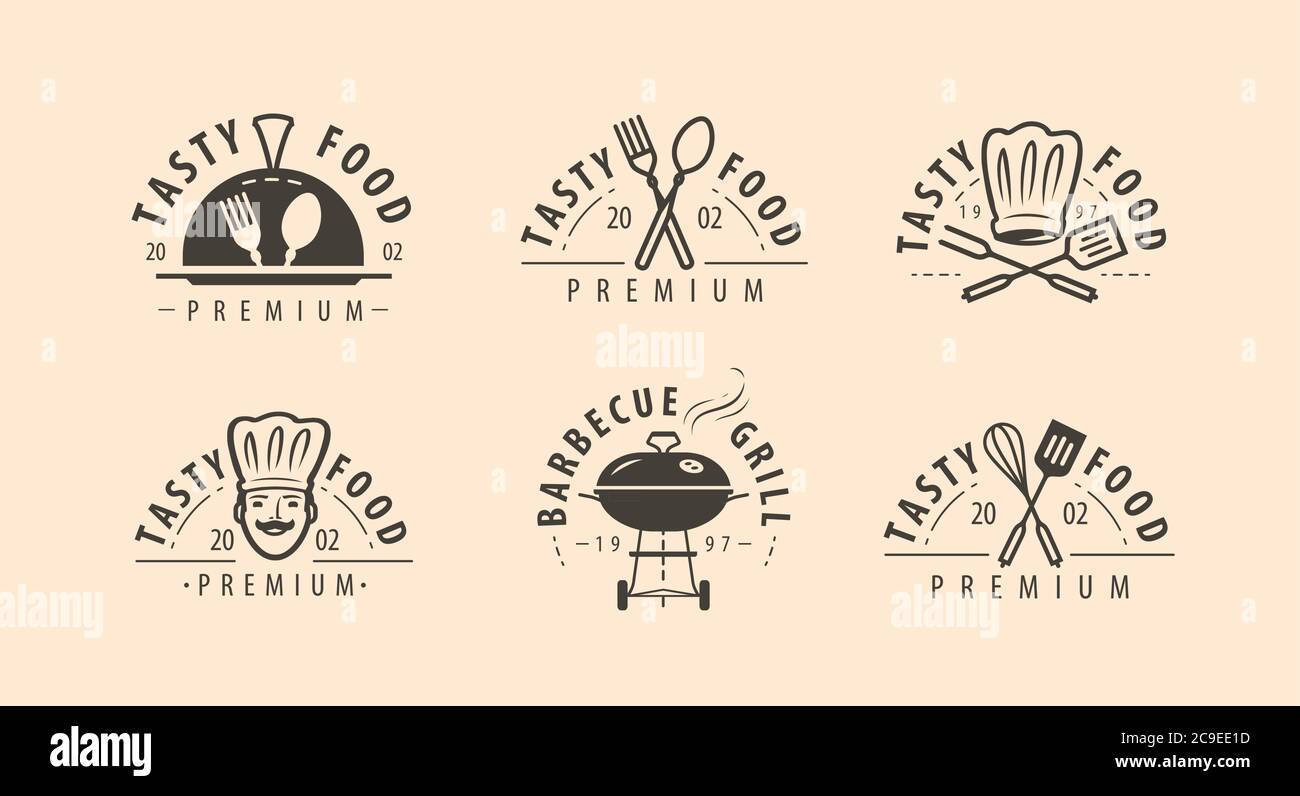 Simbolo o logo della cucina. Cucina, ristorante, concetto di cibo Illustrazione Vettoriale