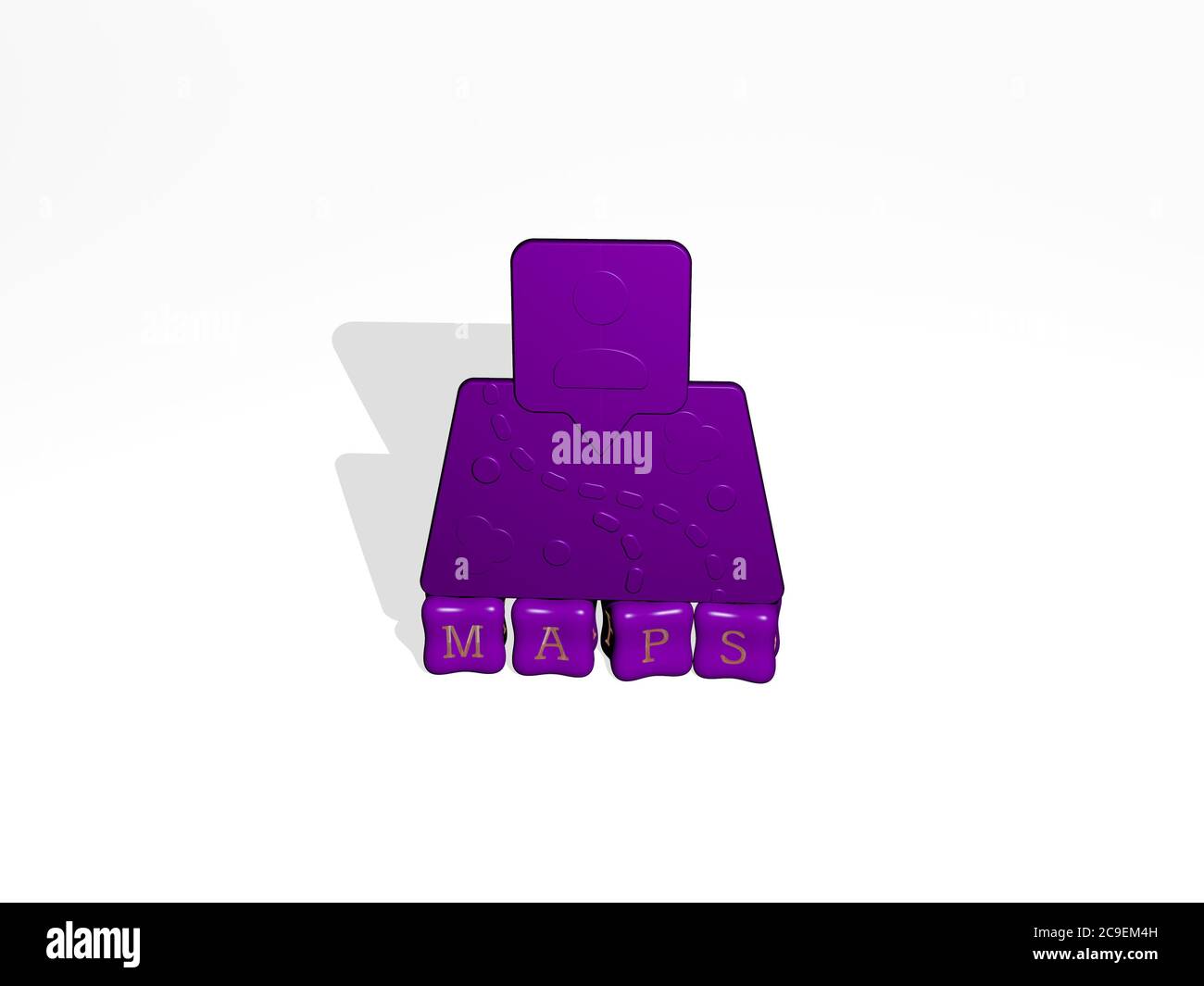 Illustrazione 3D di MAPPE grafiche e testi realizzati con lettere a dadi metallici per i significati correlati del concetto e delle presentazioni. Sfondo e icona Foto Stock