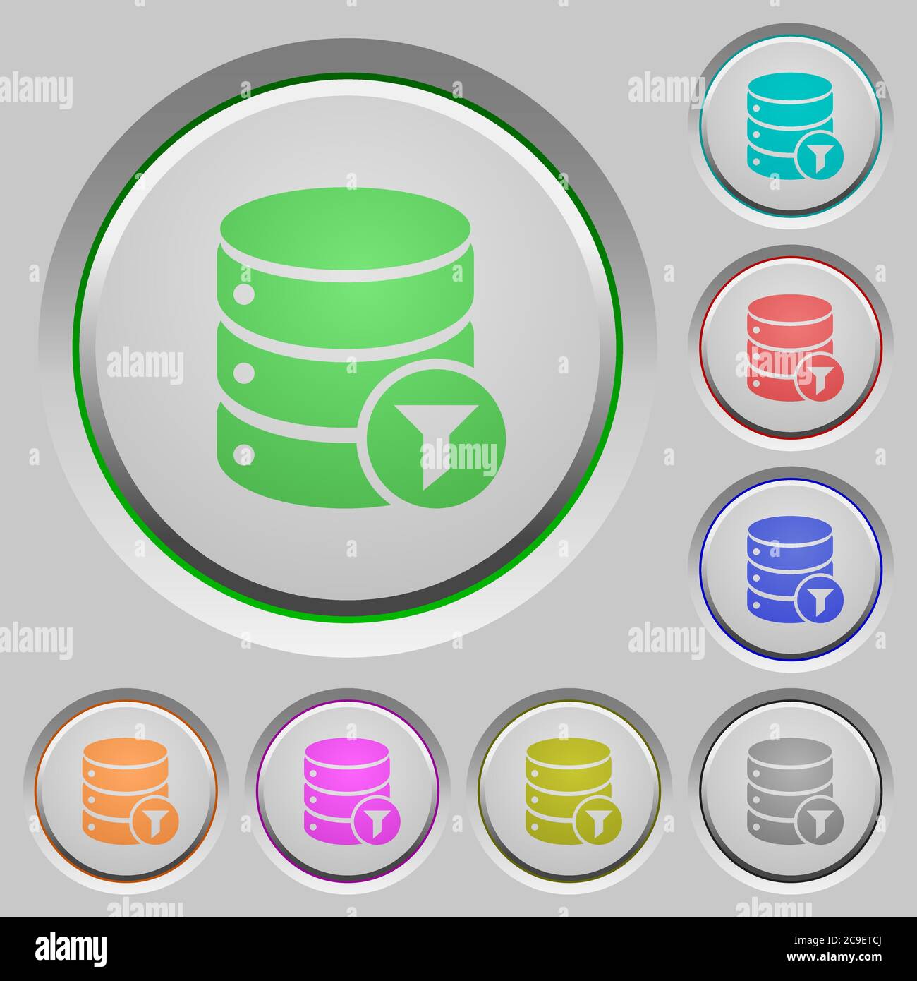 Icone dei colori dei filtri del database sui pulsanti non inseriti Illustrazione Vettoriale