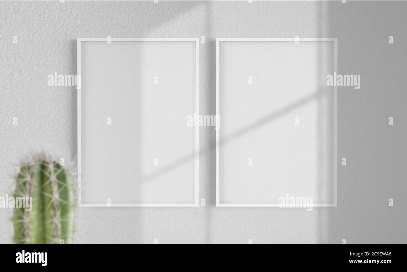 Due fotogrammi su una parete per il rendering 3d Foto Stock