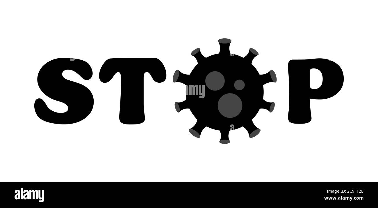 Interrompi testo nero virus. Focolaio di virus. Protezione contro virus e malattie. Arrestare la diffusione del virus. Rischio di salute pubblica immunità antivirale attenzione. T Foto Stock