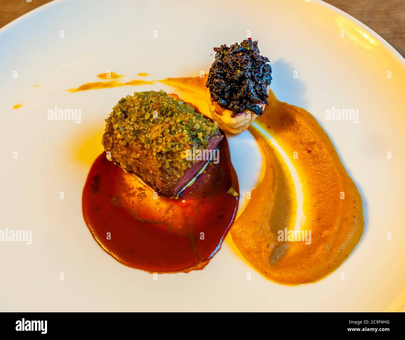 Piatto gourmet dello Chef de Cuisine Marc Homberger dell'Hotel Florhof, Zurigo, Svizzera Foto Stock