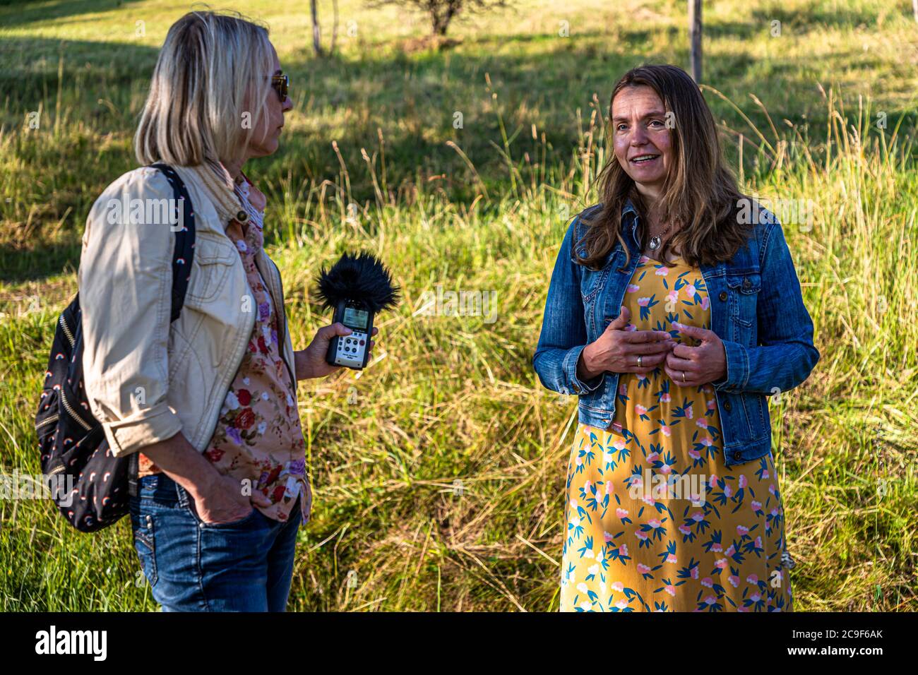 Foraggio di erbe selvatiche commestibili in un tour di andata e ritorno a Kemnath-Waldeck, Germania Foto Stock