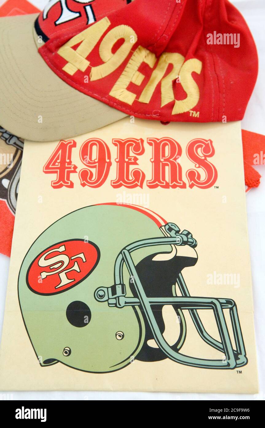 Merchandising di San Francisco 49ers. Foto Stock