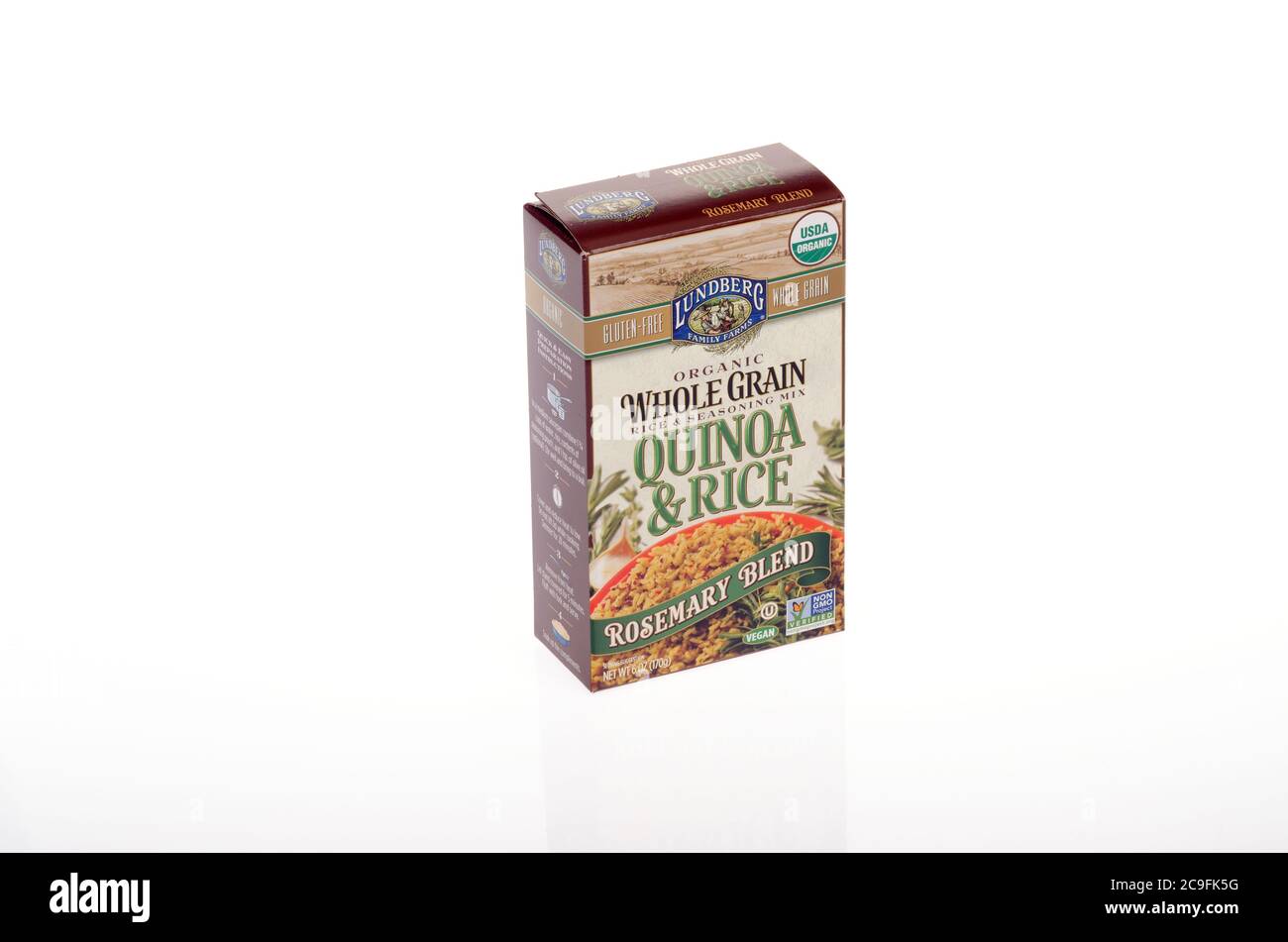 Scatola di Quinoa biologica e riso marrone di Lundberg con condimento al rosmarino Foto Stock