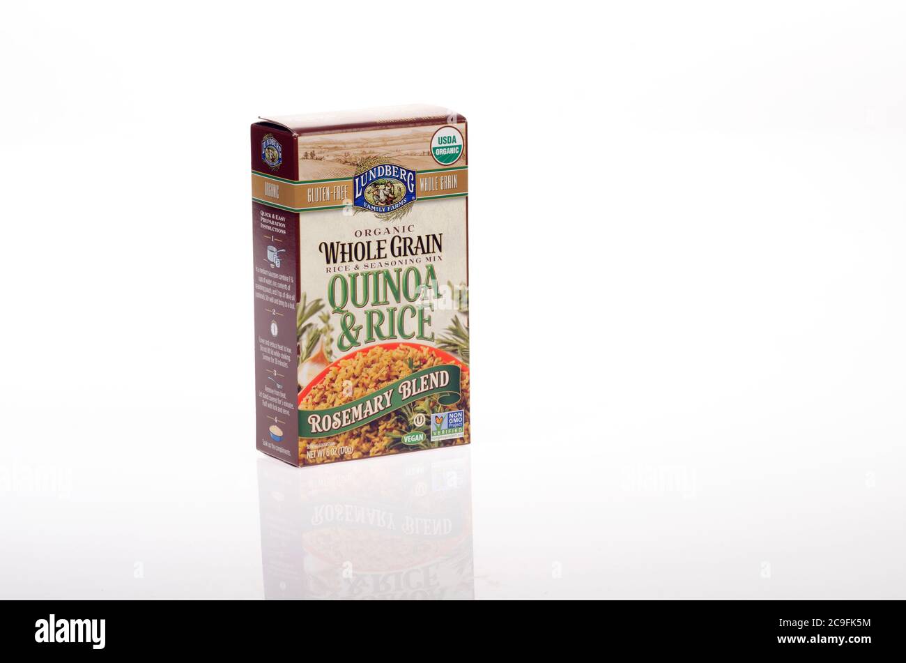 Scatola di Quinoa biologica e riso marrone di Lundberg con condimento al rosmarino Foto Stock