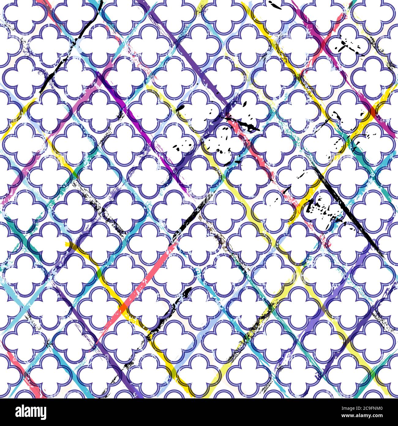 sfondo con motivo geometrico astratto senza cuciture, con quatrefoil, tratti e schizzi Illustrazione Vettoriale