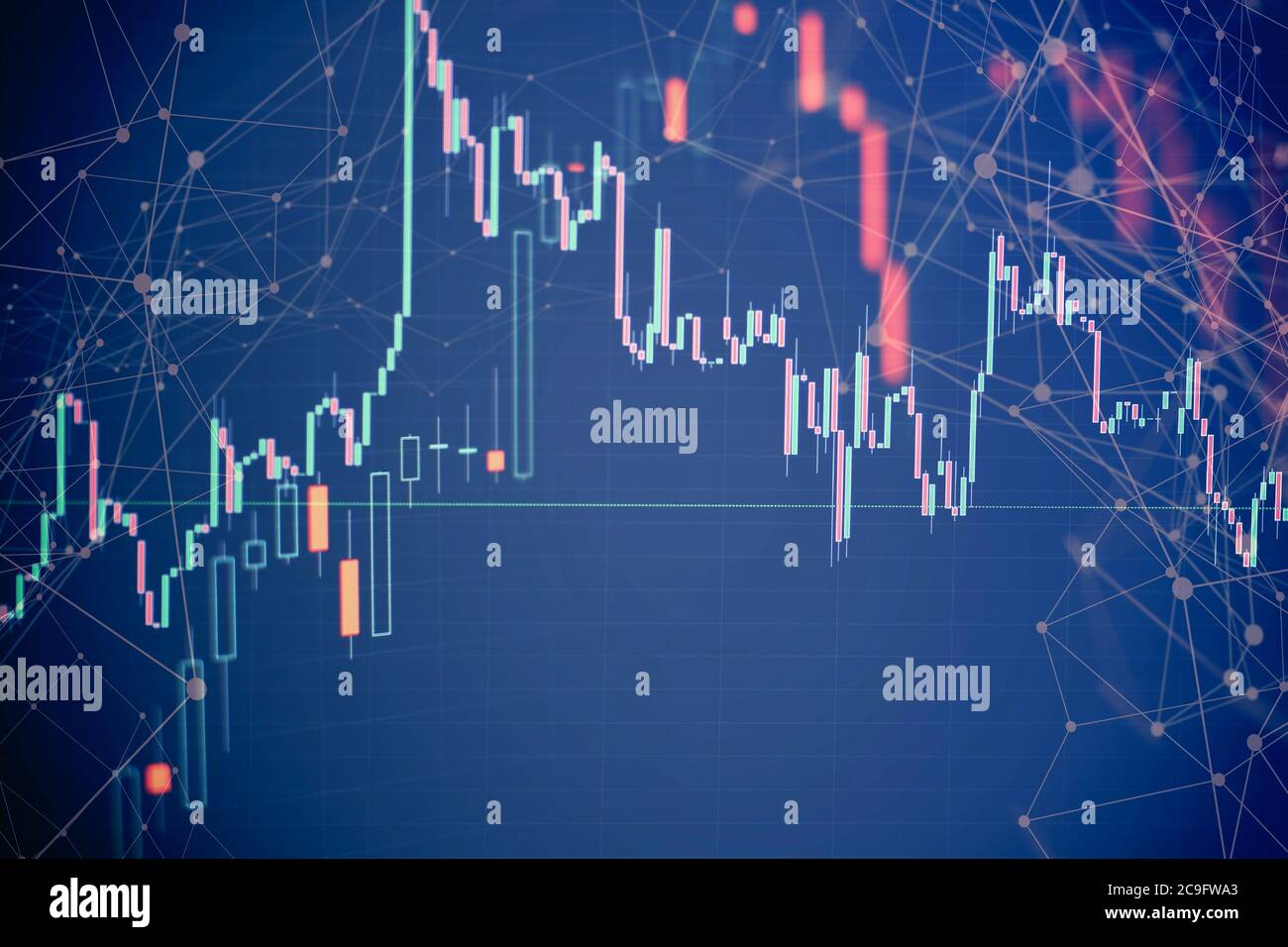 Grafico Forex sullo schermo digitale. Insieme di lavoro per l'analisi delle statistiche finanziarie e l'analisi dei dati di mercato. Foto Stock