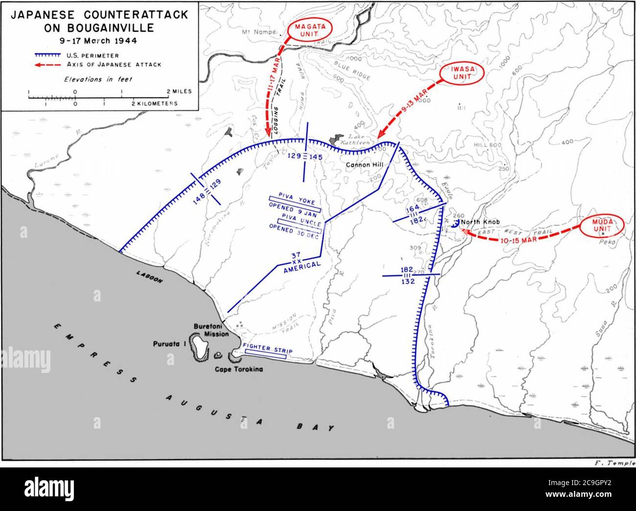 Contrattacco giapponese su Bougainville marzo 1944. Foto Stock