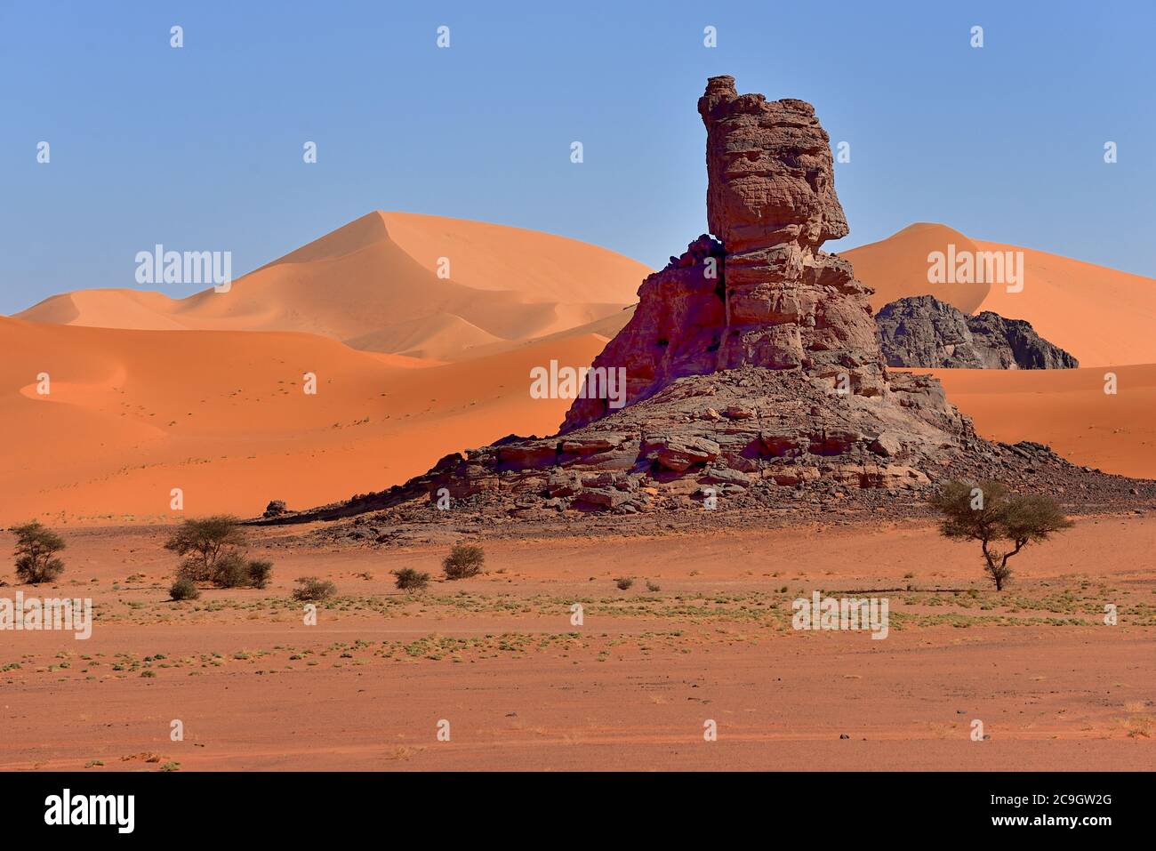 TADRART ROUGE , ALGERIA. DESERTO DEL SAHARA. TIN MERZOUGA E MOUL N AGA DUNE DESERTICHE E MODELLI DI SABBIA. Foto Stock