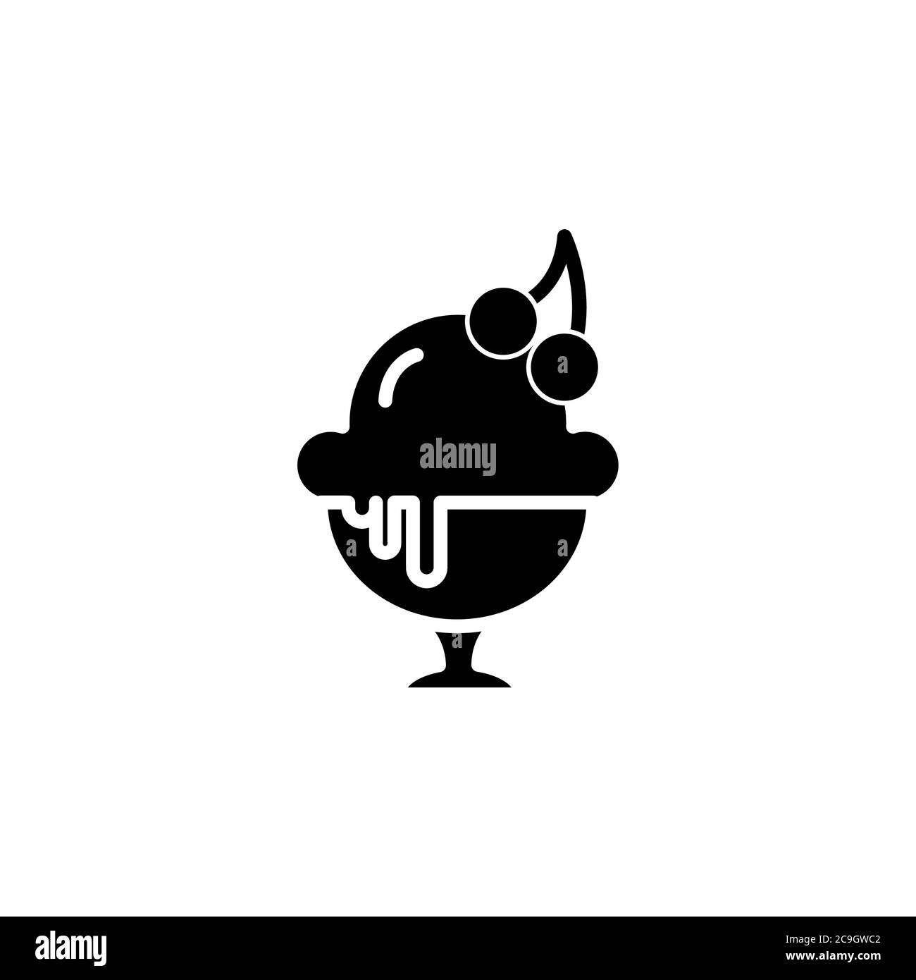 Gelato con icona ciliegia in tazza. Dessert o dolcezza in vetro. Semplice segno, logo Illustrazione Vettoriale