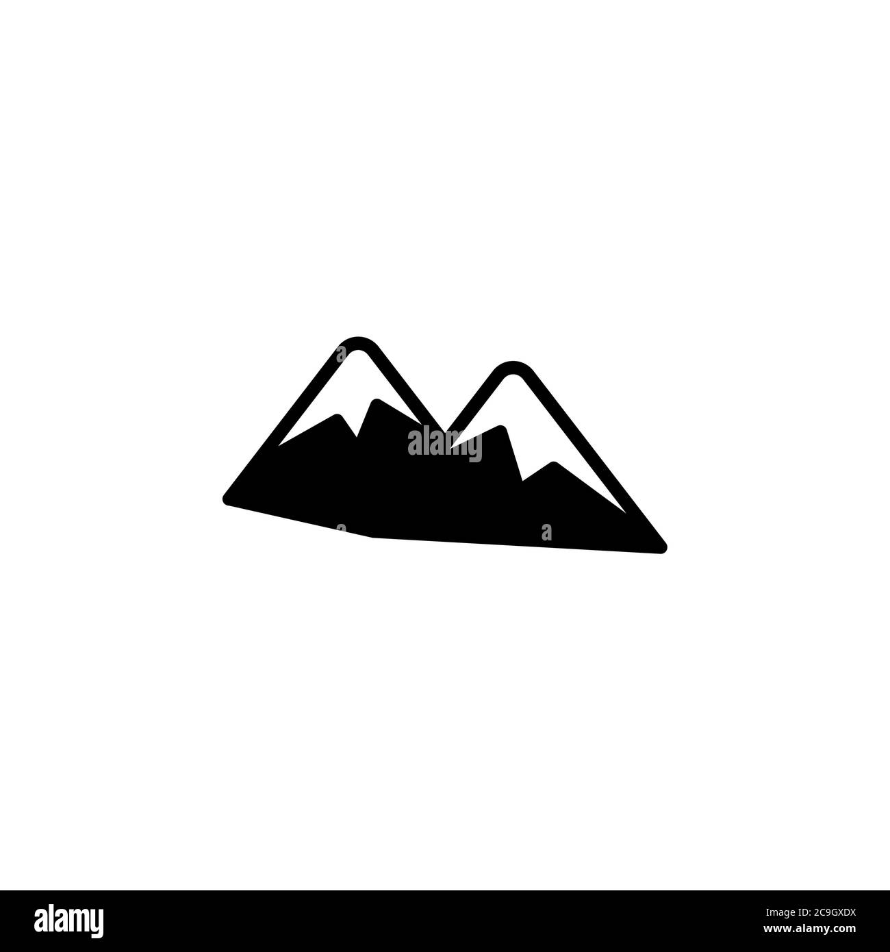 Icona montagna. Semplice segno orizzontale, logo nero su bianco Illustrazione Vettoriale