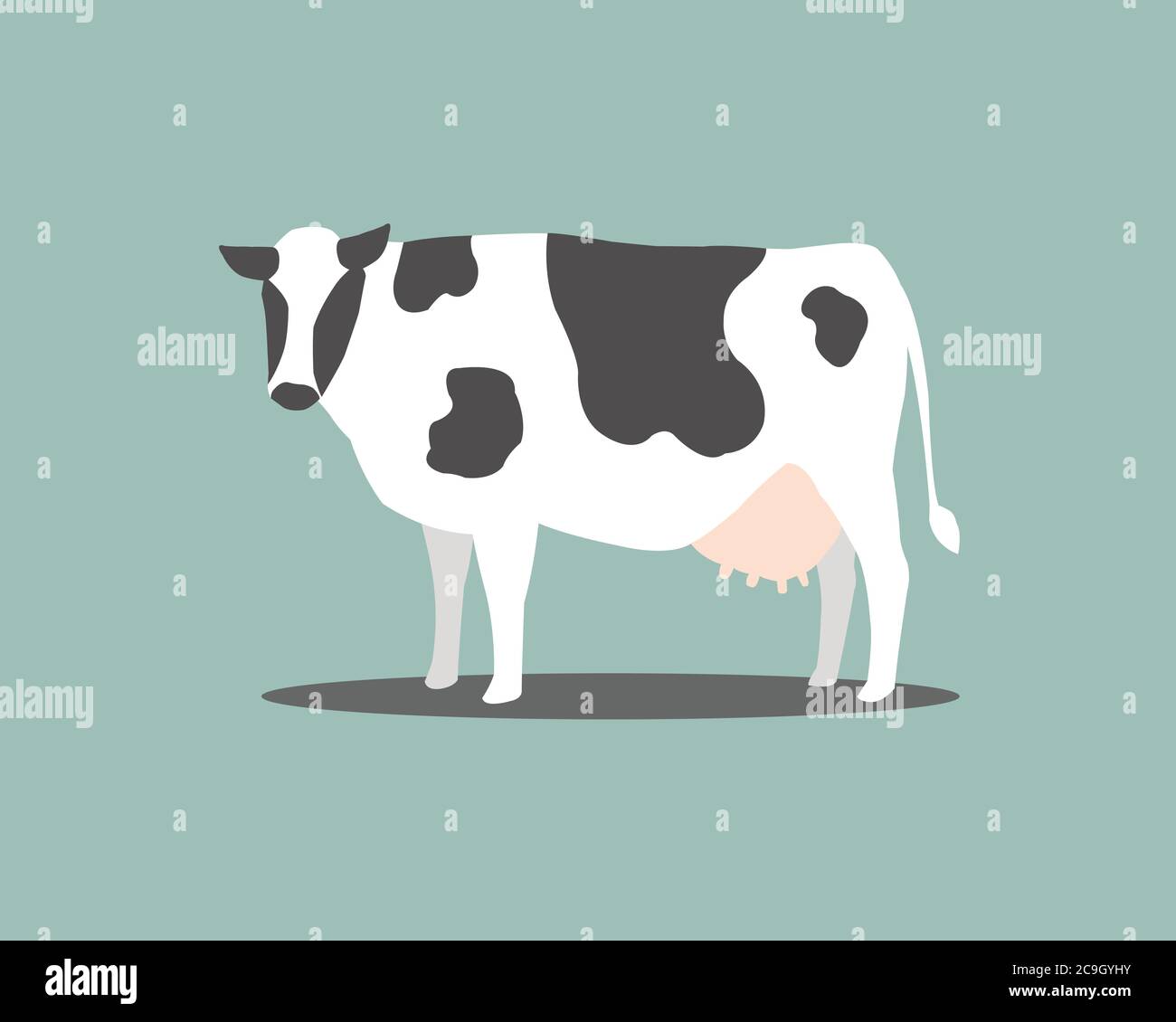 Mucca bianca con strisce nere su sfondo blu. Mucca da latte per latticini. Mucca con strisce bianche alternate al nero. Illustrazione Vettoriale