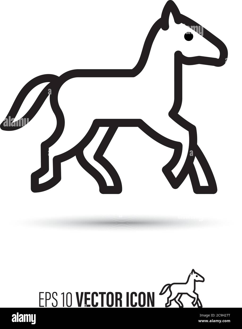 Icona della linea vettoriale foal trotting. Simbolo del contorno del cavallo in movimento. Illustrazione Vettoriale