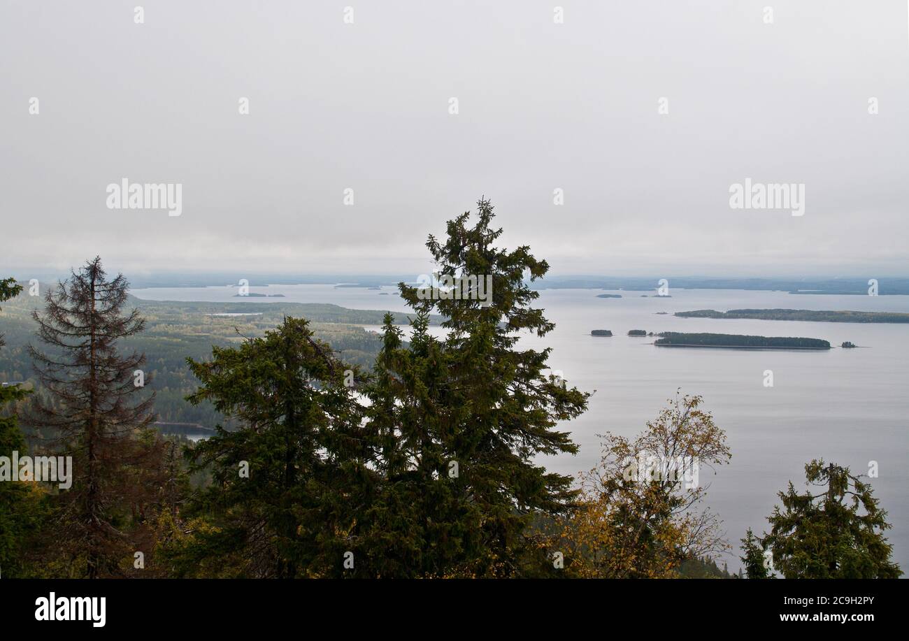 Lago nella regione della Carelia settentrionale, Finlandia Foto Stock