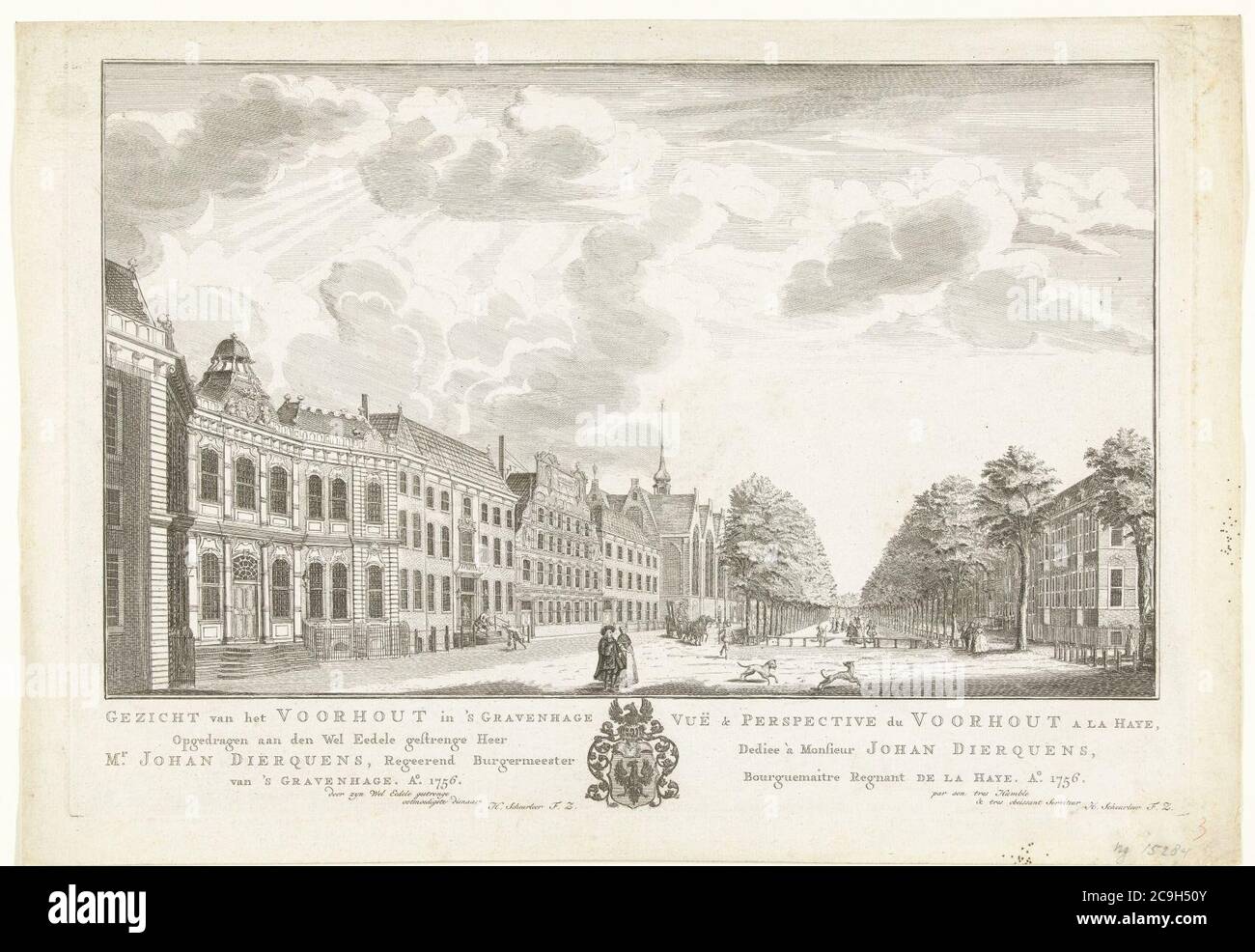 Iven Besoet, gezicht op het Voorhout te's Gravenhage (1756). Foto Stock