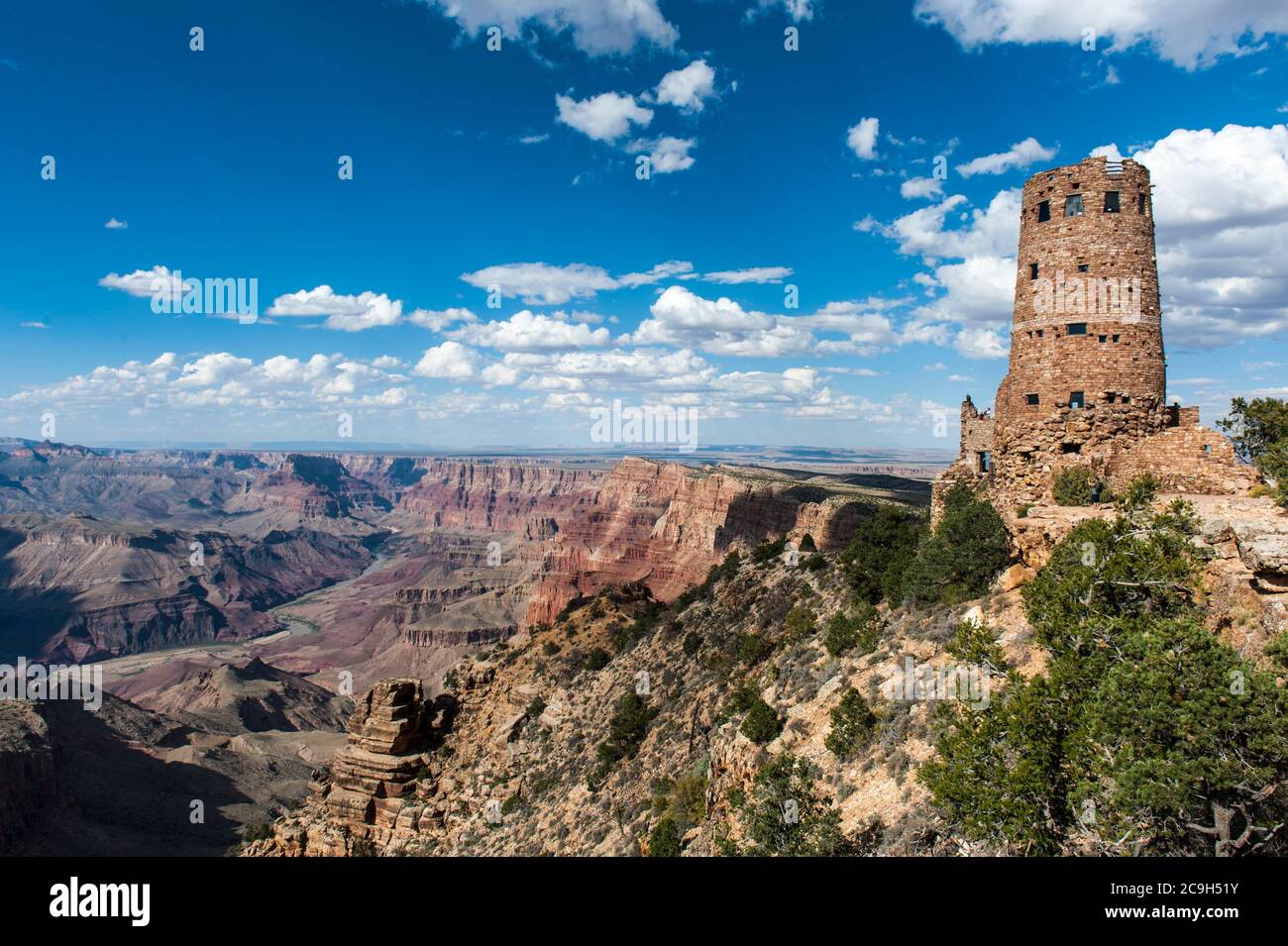 Torre di osservazione, Torre di osservazione del deserto, altopiano del Colorado, Parco Nazionale del Grand Canyon, Arizona, Stati Uniti Foto Stock