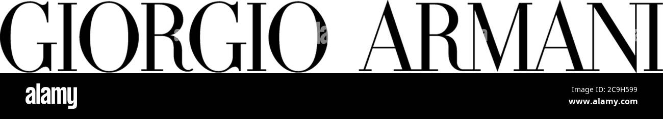 Logo Giorgio Armani, marchio di lusso, marchio di moda, esentato, sfondo bianco Foto Stock