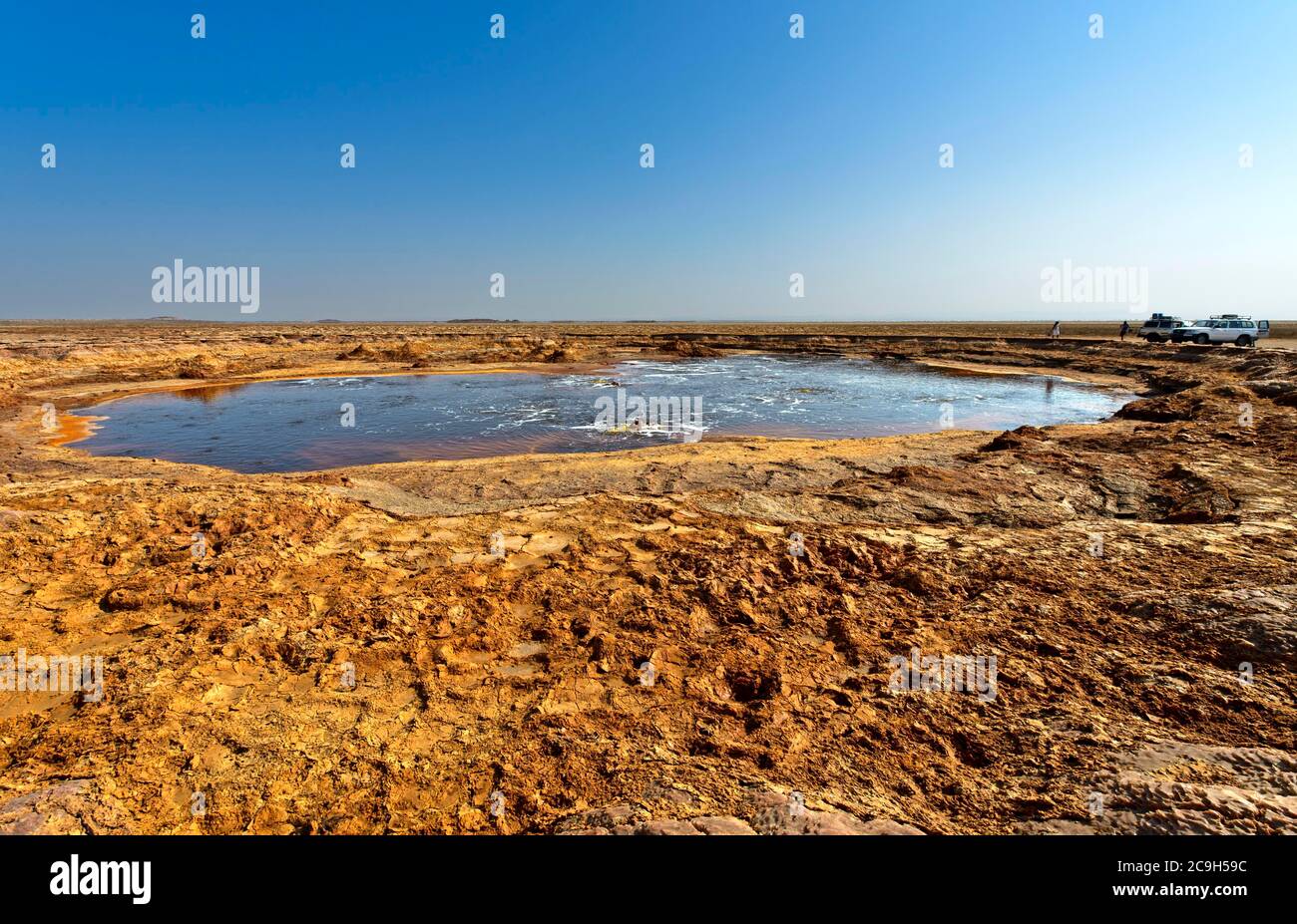 Lo stagno di Gaet'ale, anche stagno del petrolio, con acqua ipersalina, zona geotermica di Dallol, Hamadela, depressione di Danakil, triangolo di Afar, Etiopia Foto Stock