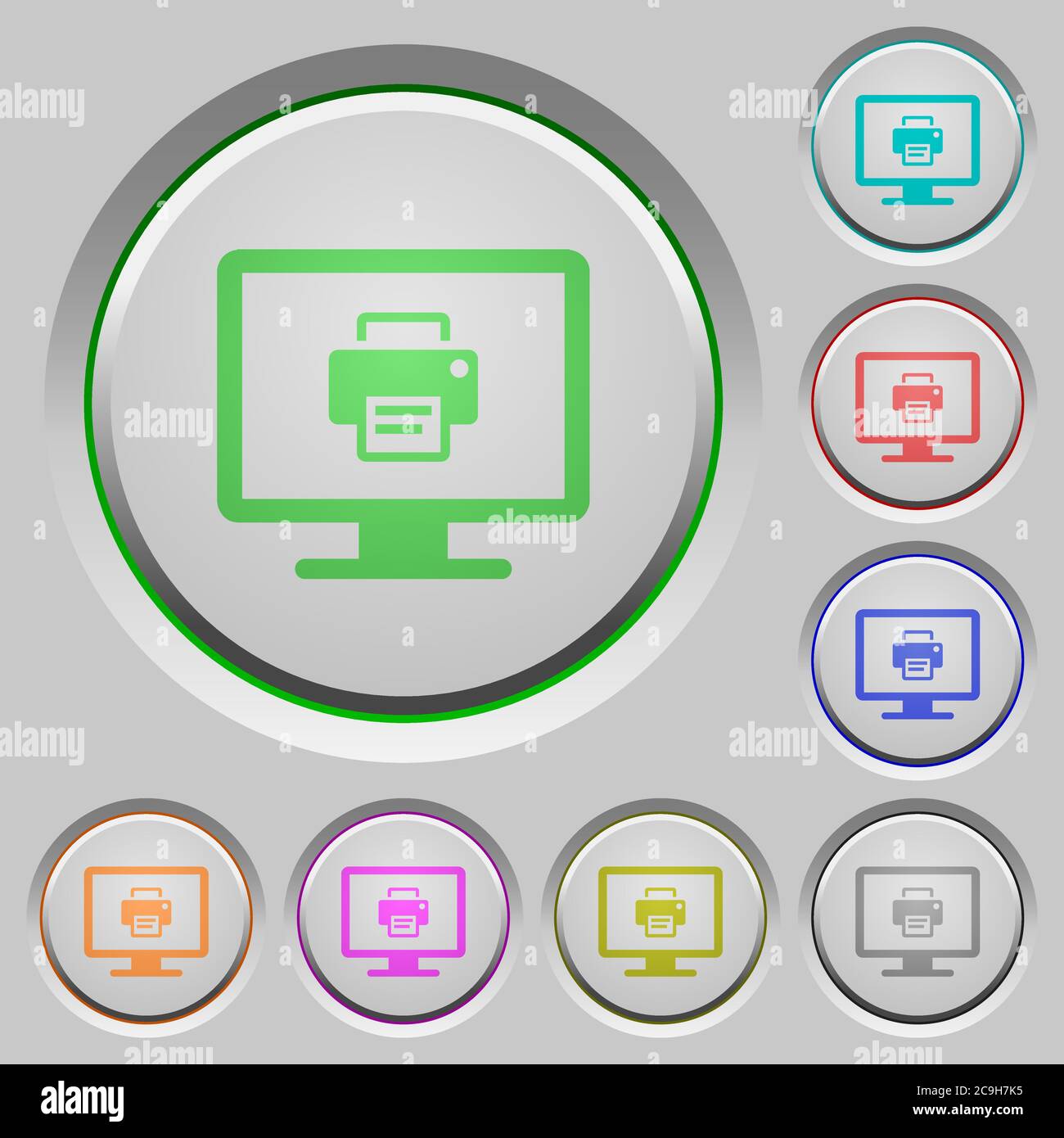 Stampare le icone a colori dello schermo sui pulsanti affondati Illustrazione Vettoriale