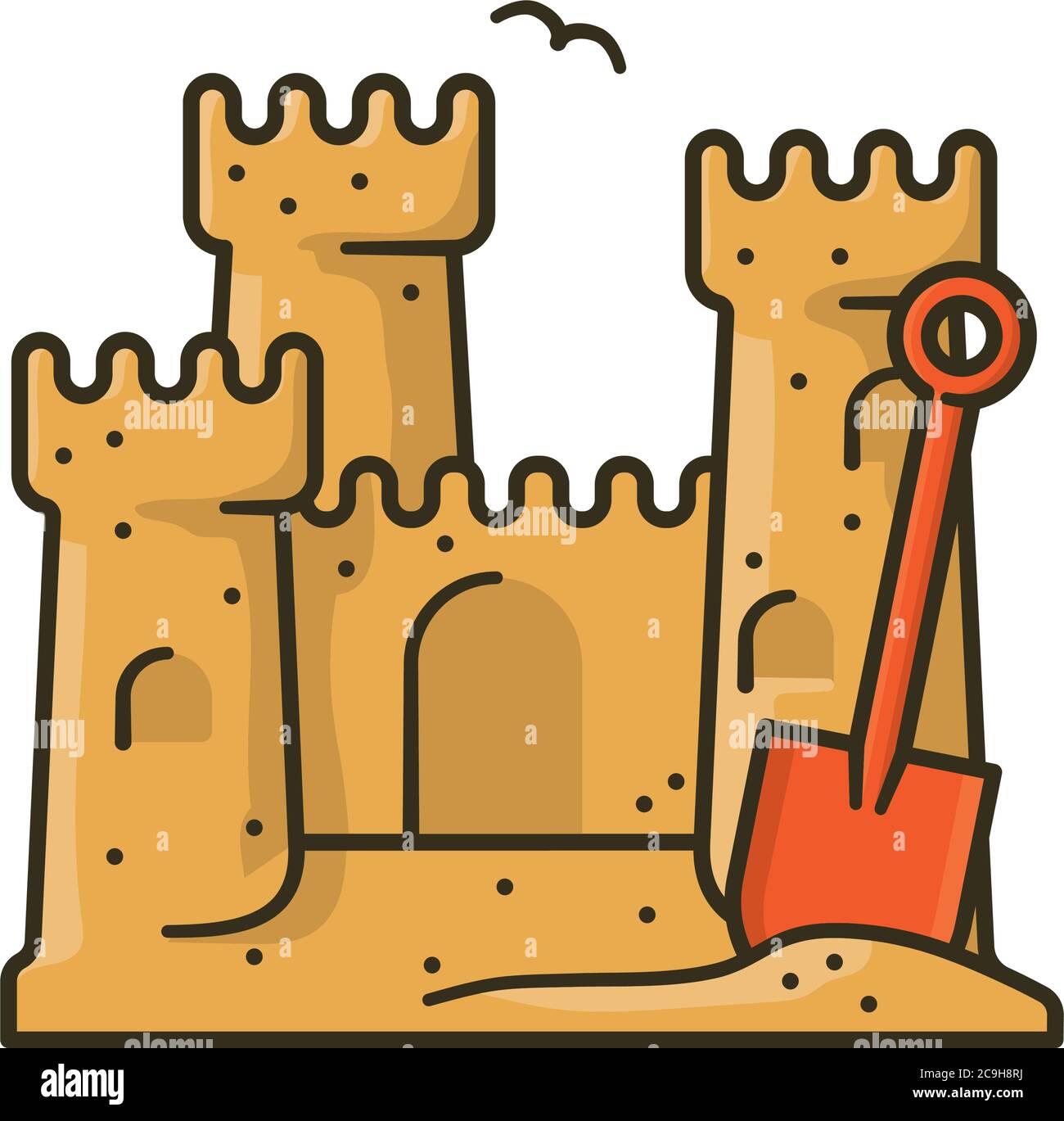 Castello di sabbia isolato vettore illustrazione per Sandcastle giorno il 1 agosto. Simbolo della spiaggia e delle vacanze al mare. Illustrazione Vettoriale