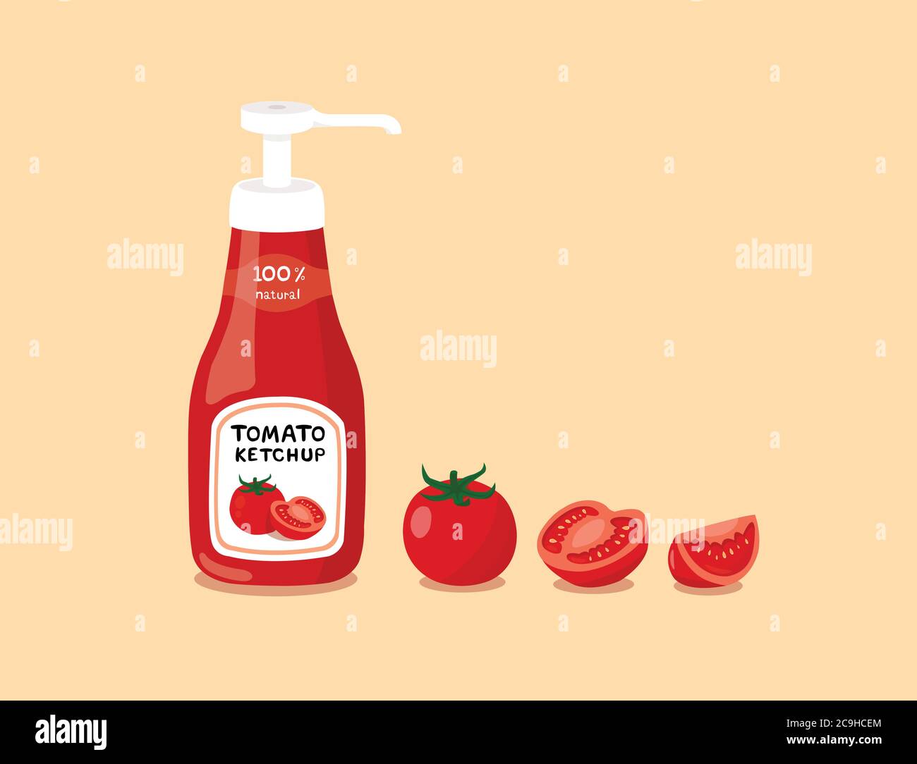 Ketchup di pomodoro isolato su sfondo rosa. Illustrazione Vettoriale