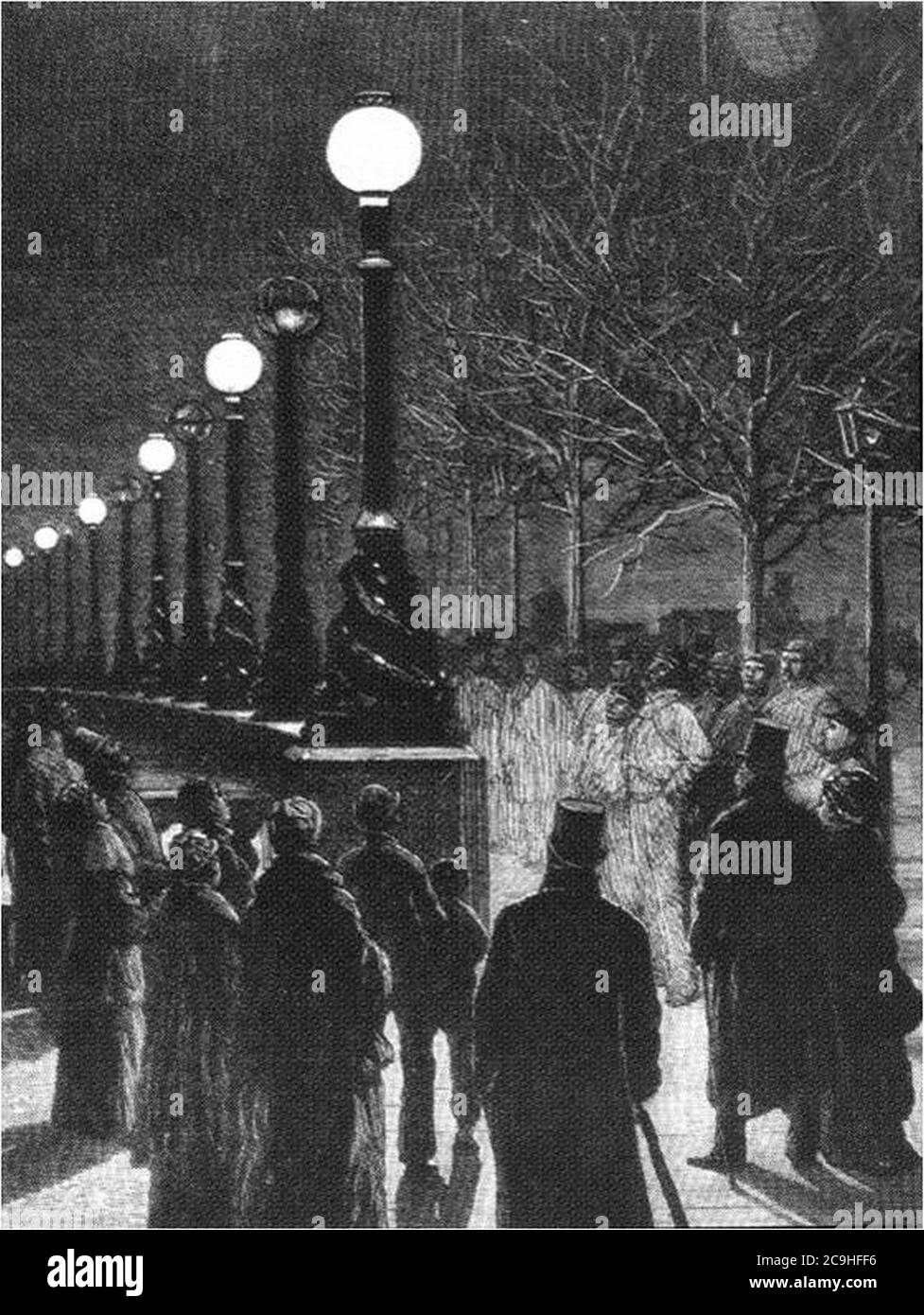 Jablochkoff Candles on the Victoria Embankment, dicembre 1878. Foto Stock