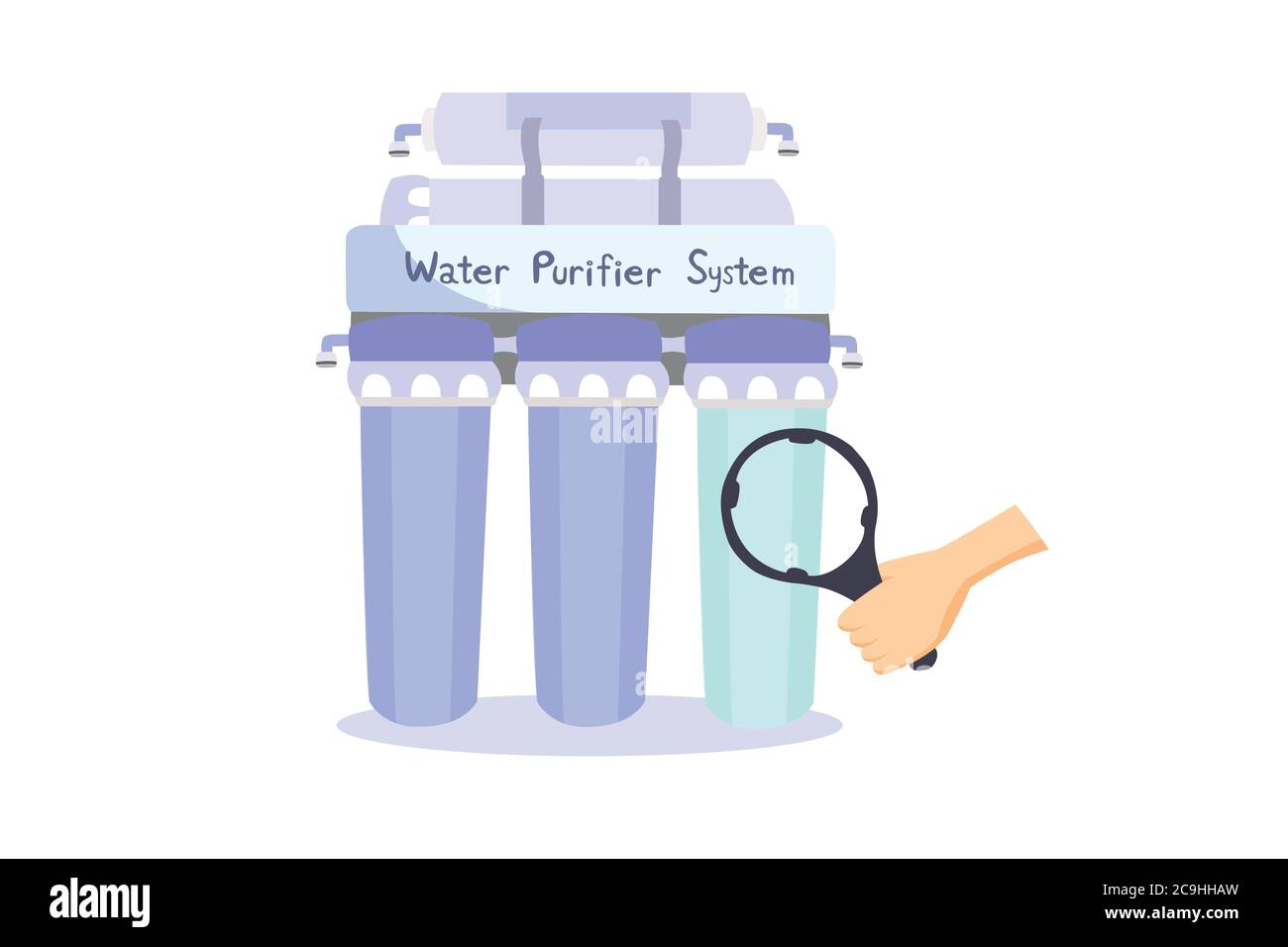 I filtri dell'acqua per l'acqua potabile devono essere sostituiti in modo da filtrare il tipo di filtro appropriato. Illustrazione Vettoriale