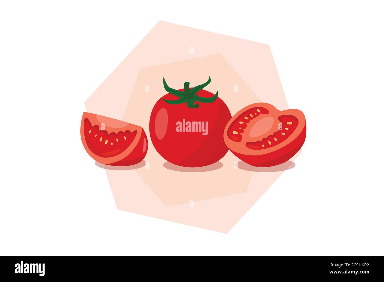 Pomodori isolati su sfondo bianco. Pomodori tagliati a metà su fondo bianco. Illustrazione Vettoriale