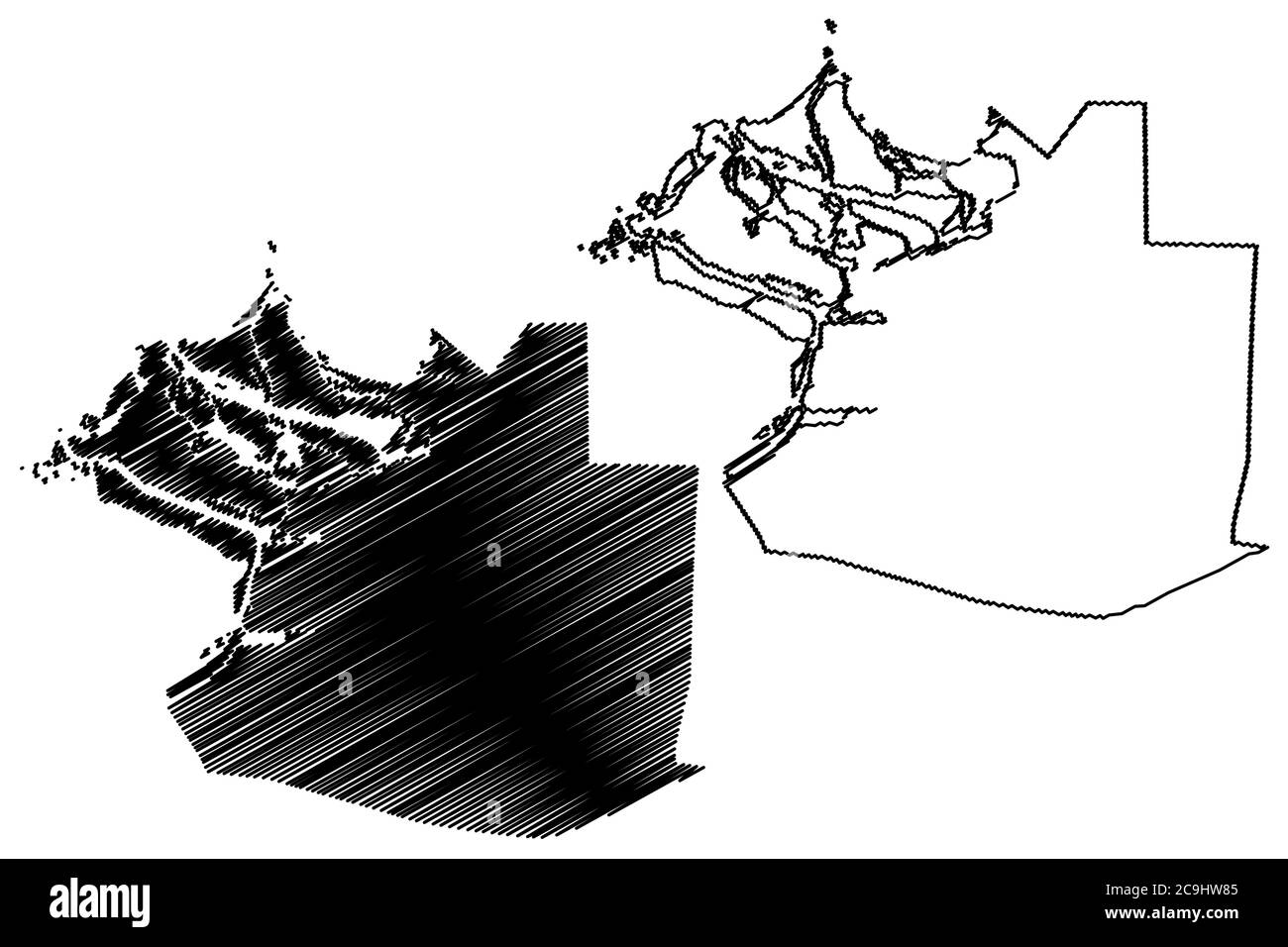 Abu Dhabi City (Emirati Arabi Uniti, Emirati Arabi Uniti, Emirati Arabi Uniti, Emirati Arabi Uniti) mappa vettoriale illustrazione, scrimble sketch Città di Abu Dhabi mappa Illustrazione Vettoriale