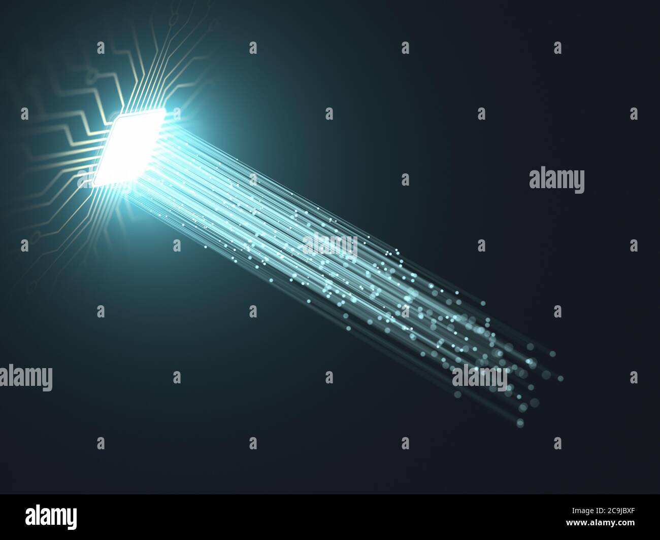 Circuito stampato con emissione luminosa, illustrazione. Foto Stock