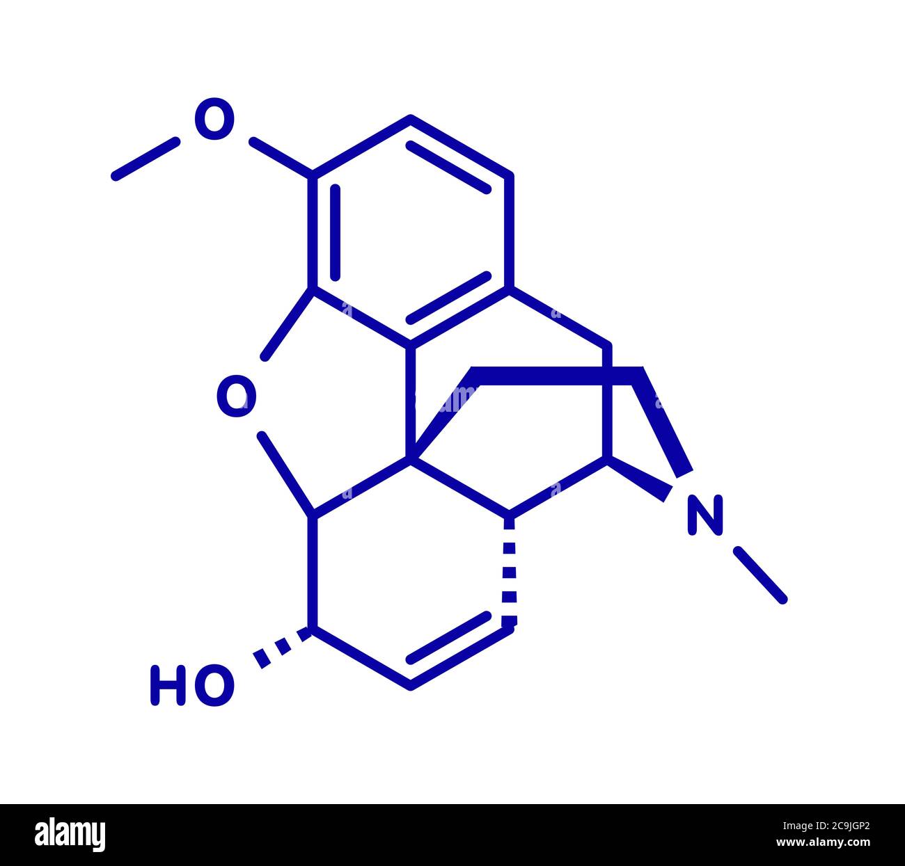 Dolore di codeina e molecola di farmaco di sollievo della tosse. Formula  scheletrica blu su sfondo bianco Foto stock - Alamy