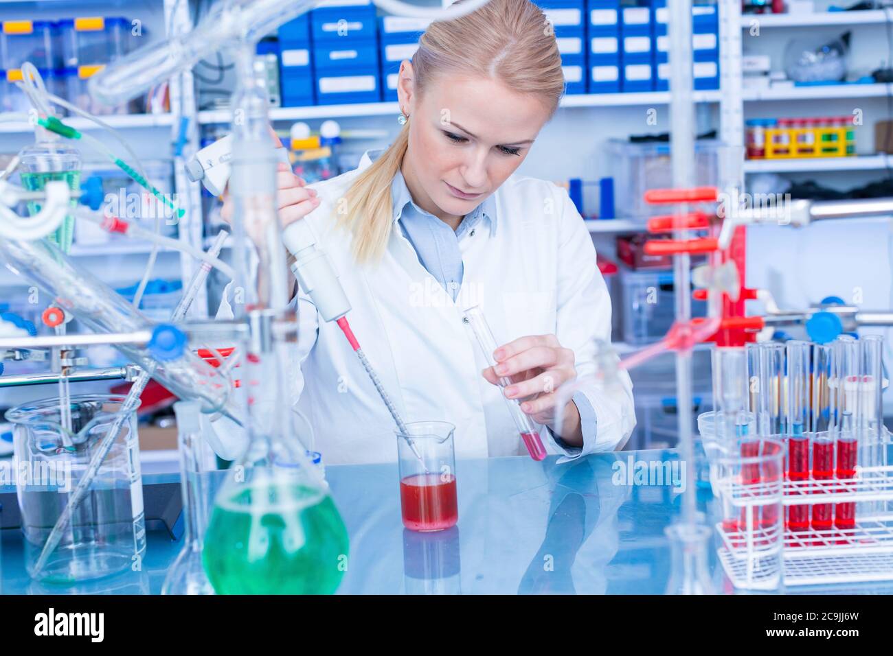 Ricercatore in laboratorio di chimica. Foto Stock